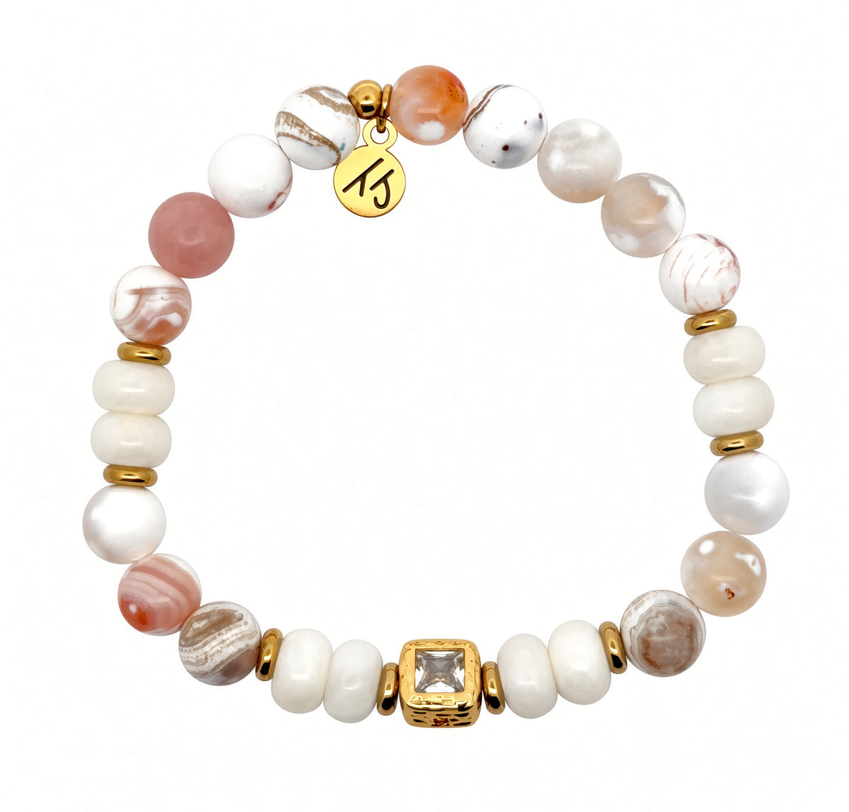Limited Edition White Natural Agate Gemstone with Gold CZ Exclusive Bracelet August 27