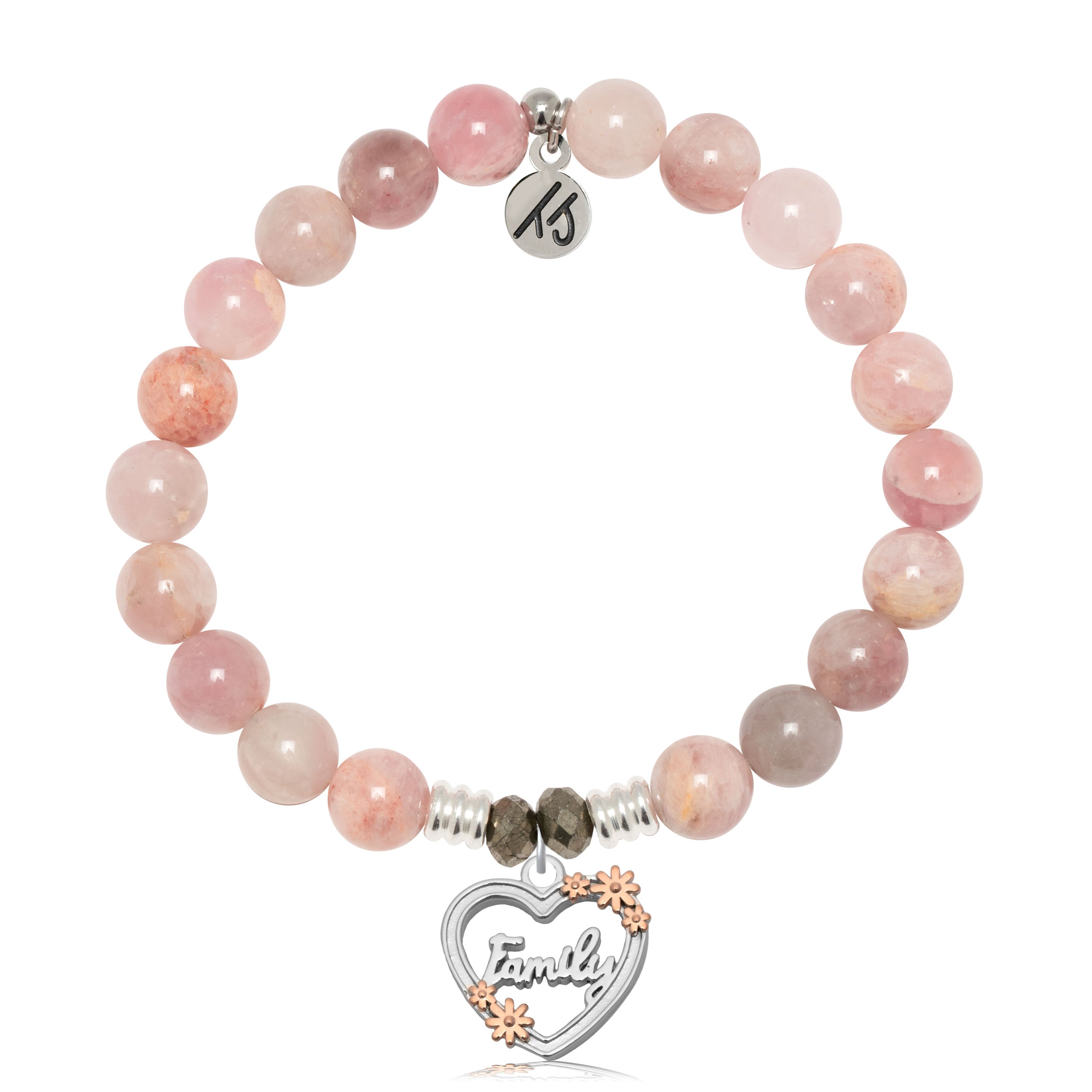 Madagascar Quartz Gemstone Bracelet with Heart Family Sterling Silver Charm