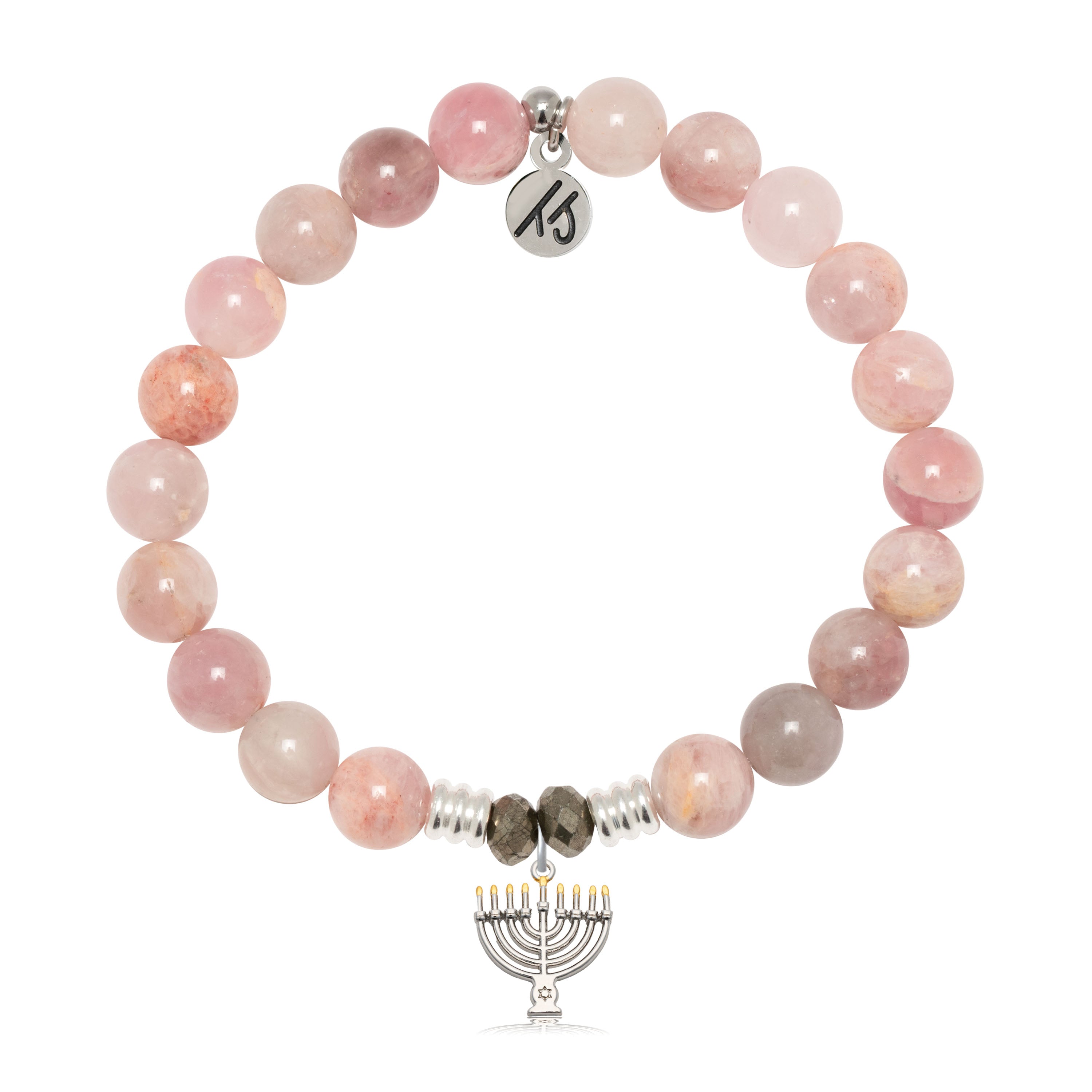 Madagascar Quartz Gemstone Bracelet with Menorah Sterling Silver Charm