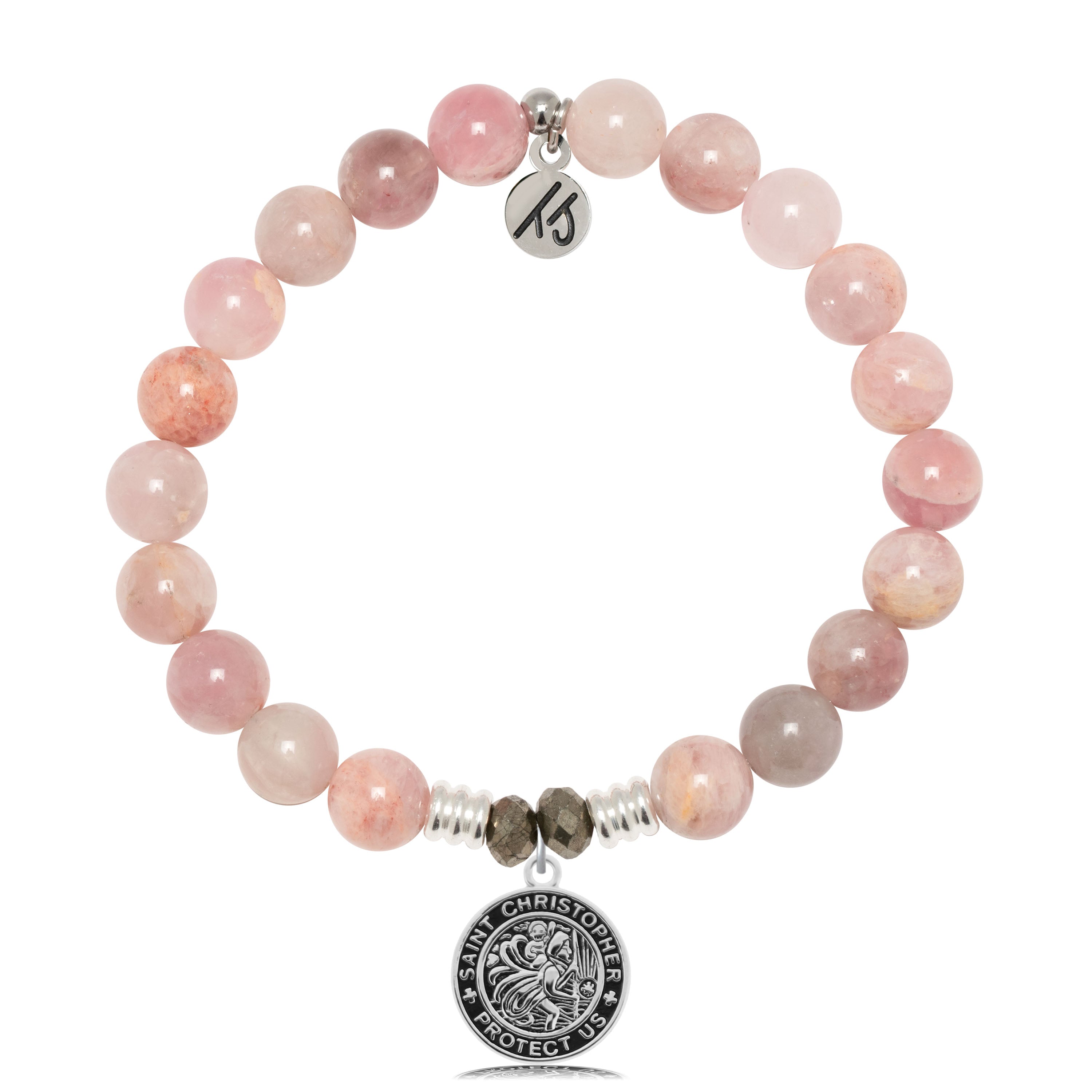 Madagascar Quartz Gemstone Bracelet with Saint Christopher Sterling Silver Charm