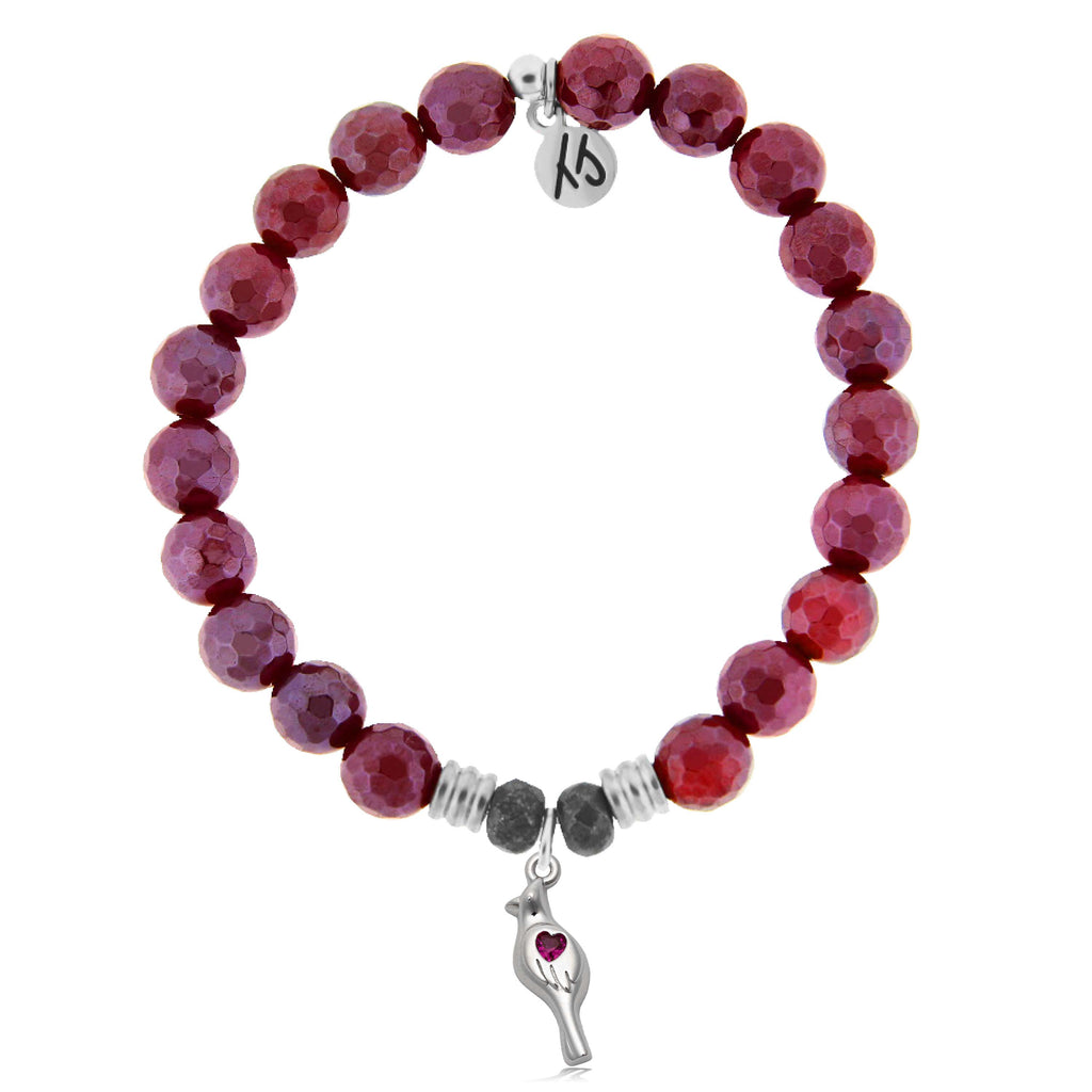 Maroon Jade Gemstone Bracelet with Cardinal CZ Sterling Silver Charm