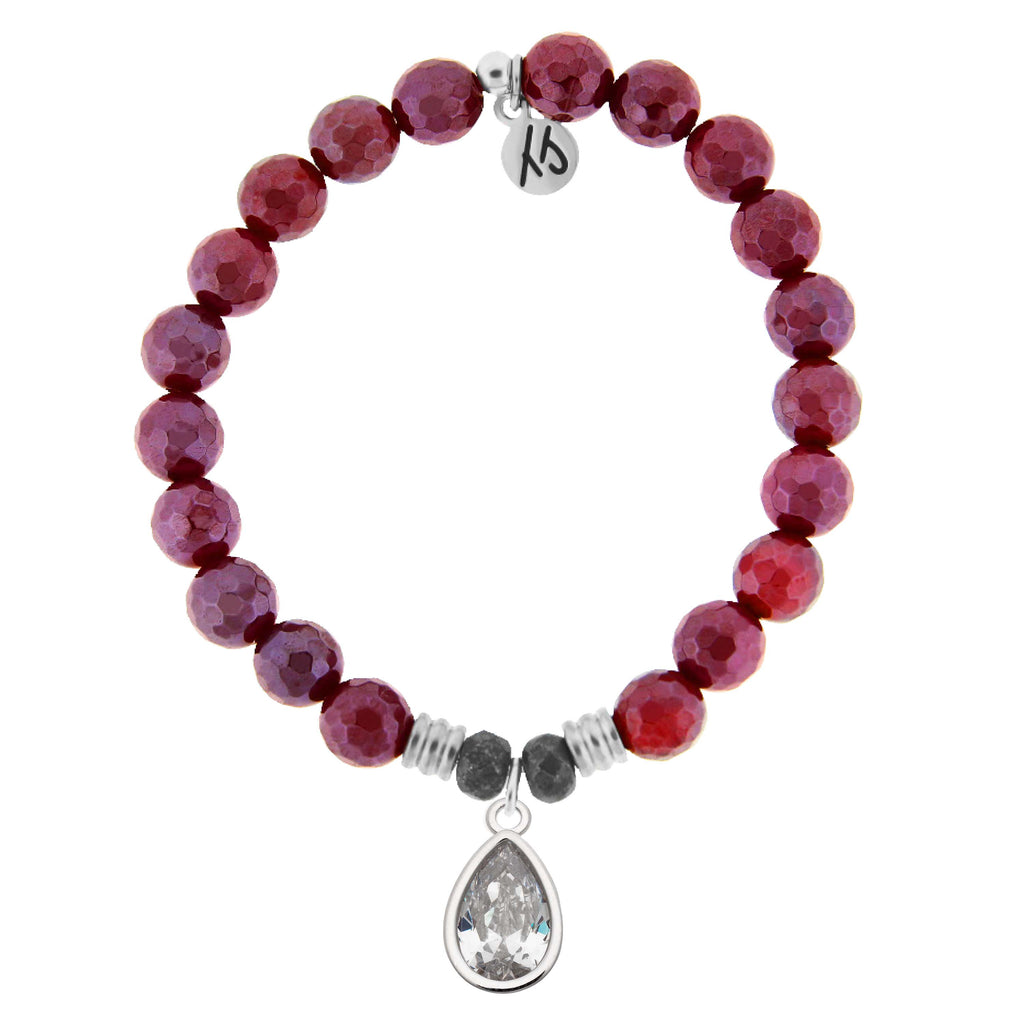 Maroon Jade Gemstone Bracelet with Inner Beauty Sterling Silver Charm