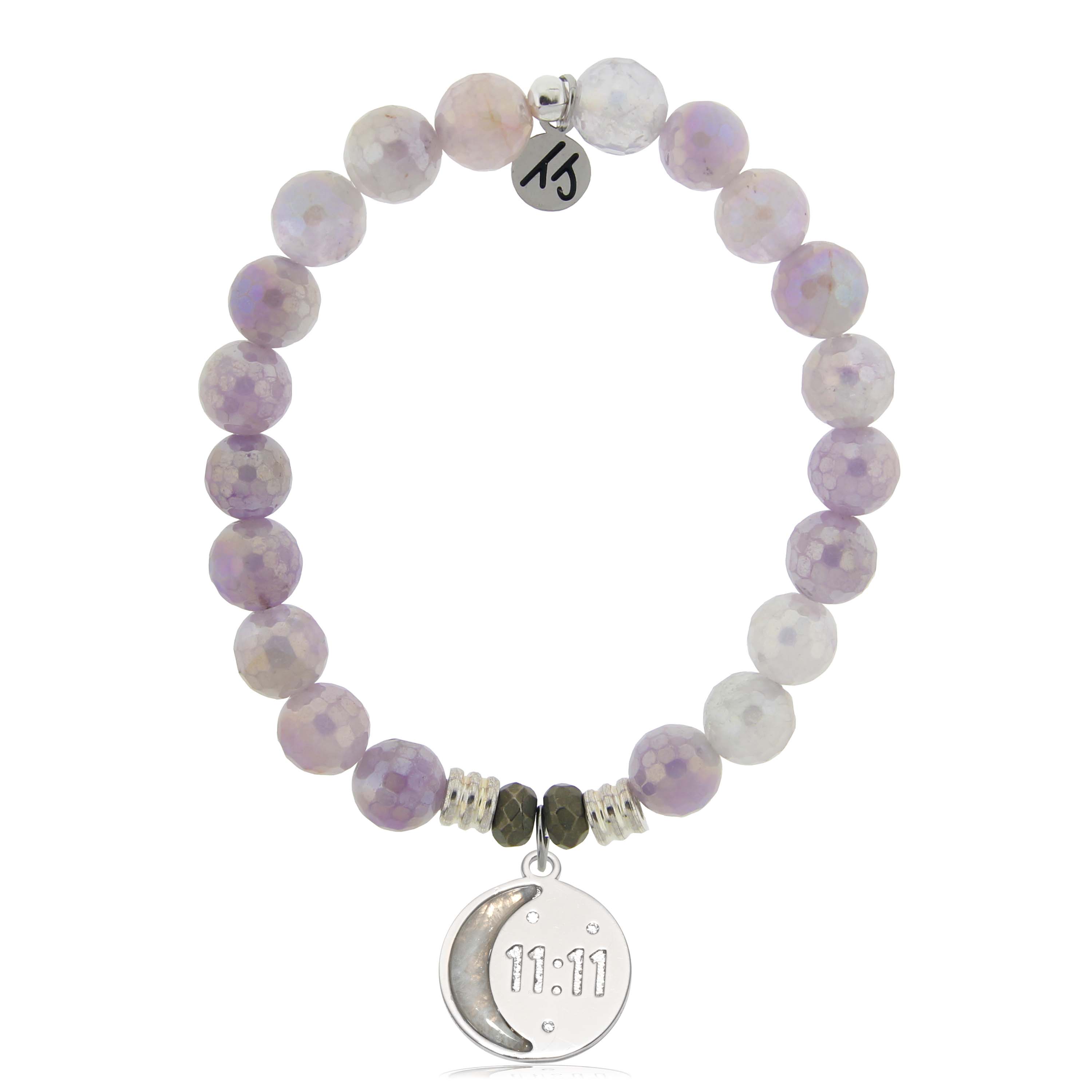 Mauve Jade Gemstone Bracelet with 11:11 Sterling Silver Charm