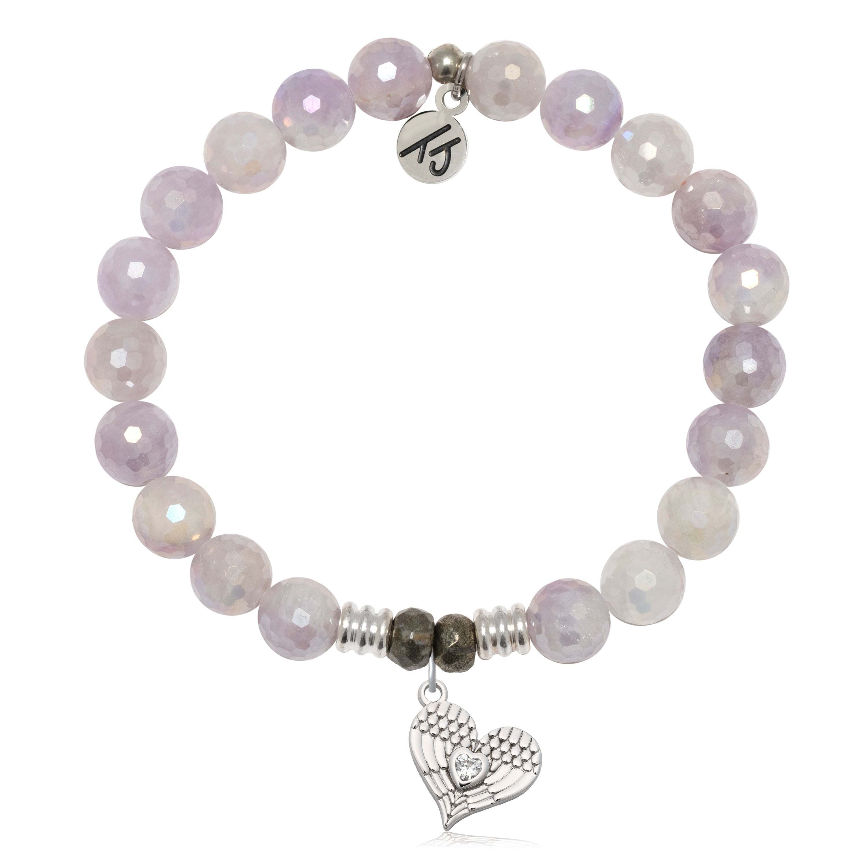 Mauve Jade Gemstone Bracelet with Angel Love Sterling Silver Charm