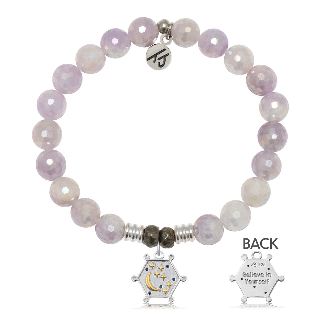 Mauve Jade Gemstone Bracelet with Believe in Yourself Sterling Silver Charm