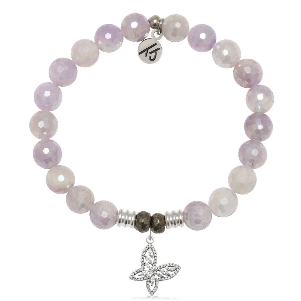 Mauve Jade Gemstone Bracelet with Butterfly CZ Sterling Silver Charm