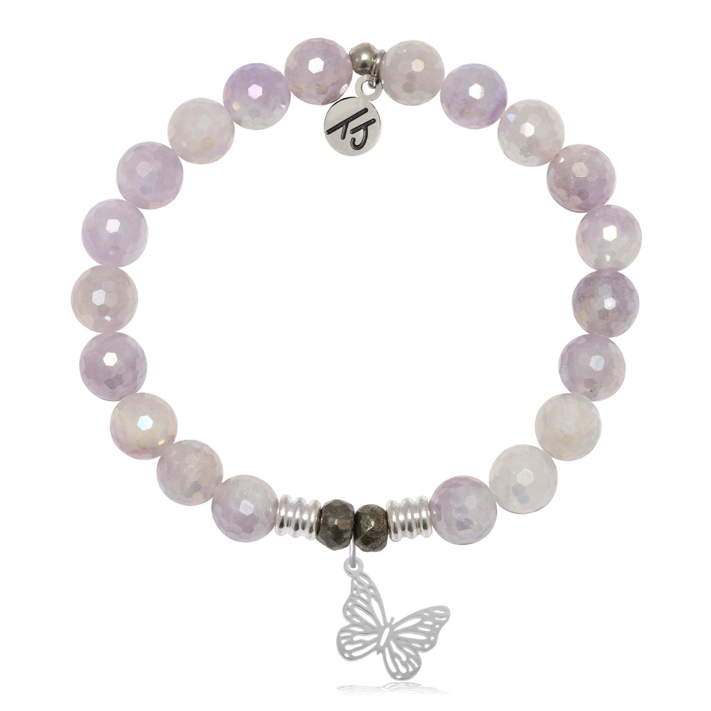 Mauve Jade Gemstone Bracelet with Butterfly Sterling Silver Charm