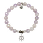Mauve Jade Gemstone Bracelet with Captain Wheel Sterling Silver Charm