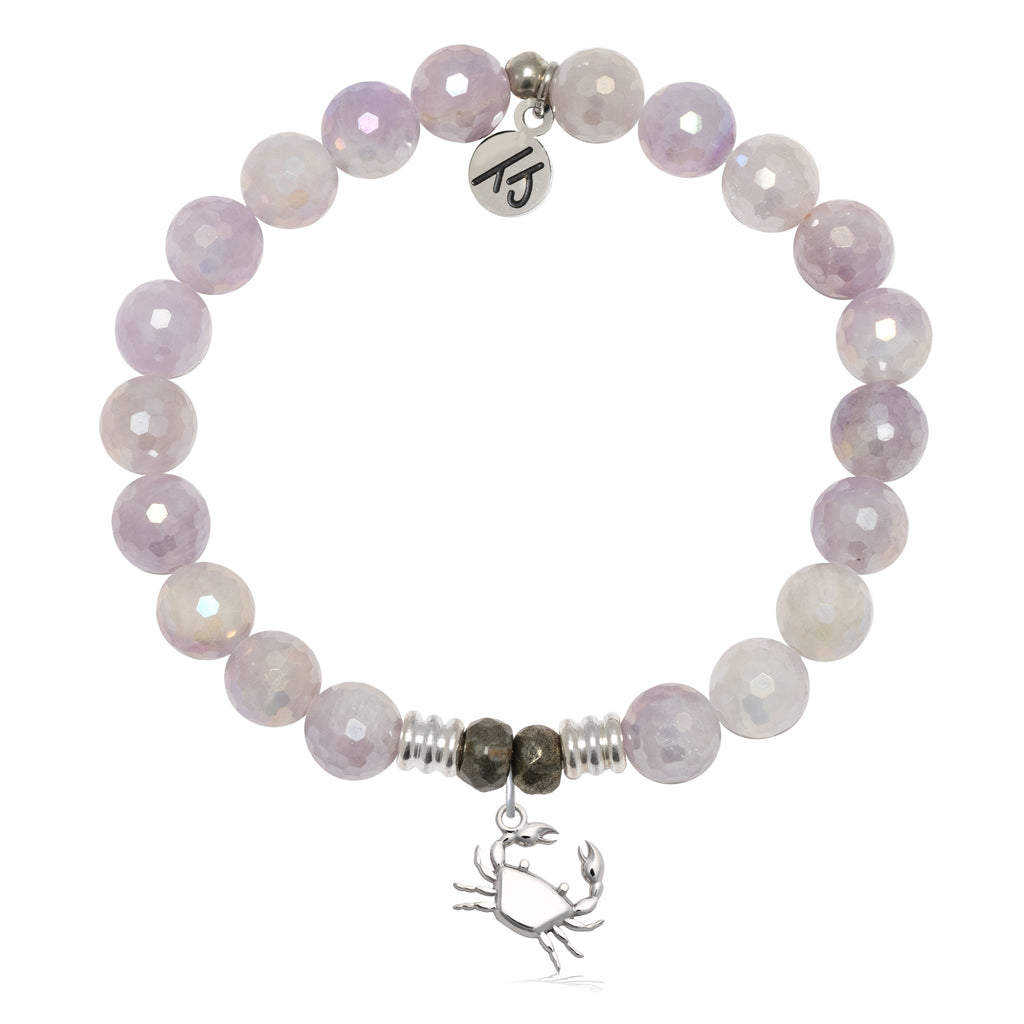 Mauve Jade Gemstone Bracelet with Crab Sterling Silver Charm