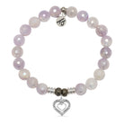 Mauve Jade Gemstone Bracelet with Family Heart Cutout Sterling Silver Charm