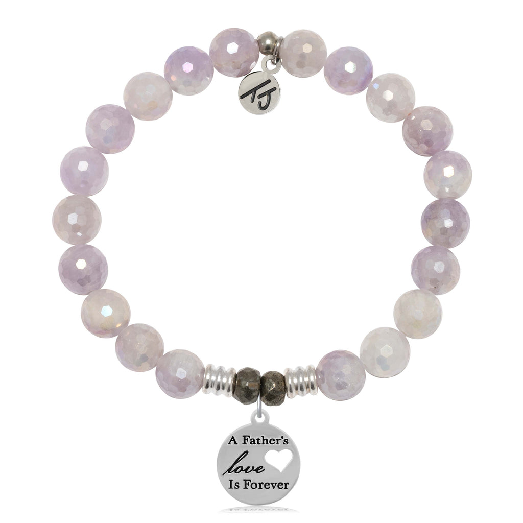 Mauve Jade Gemstone Bracelet with Father's Love Sterling Silver Charm