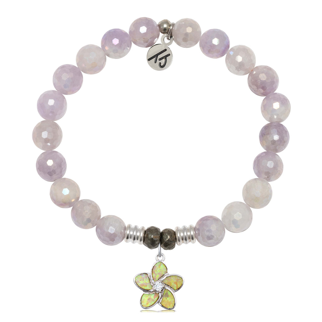 Mauve Jade Gemstone Bracelet with Flower of Positivity Sterling Silver Charm