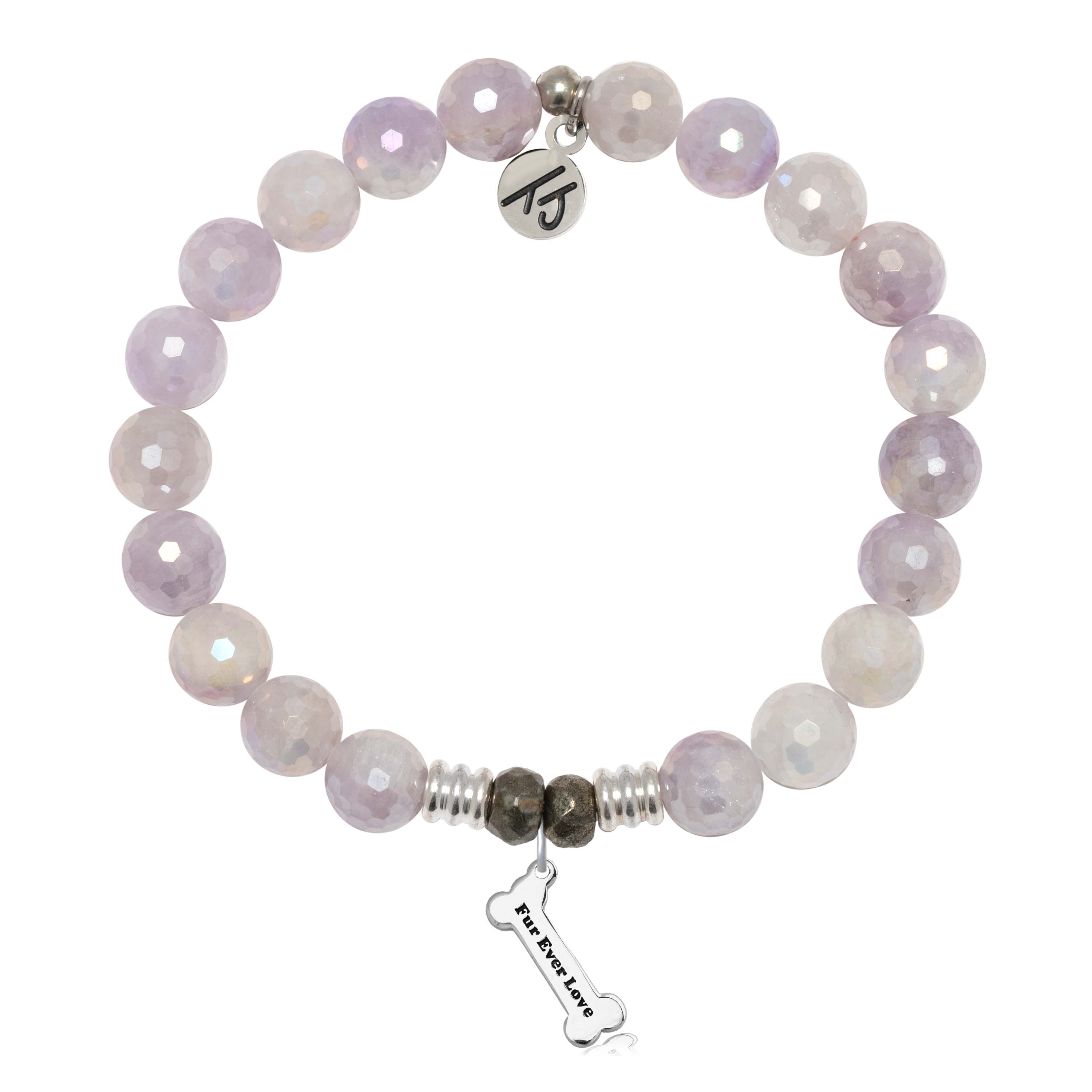 Mauve Jade Gemstone Bracelet with Fur Ever Love Sterling Silver Charm