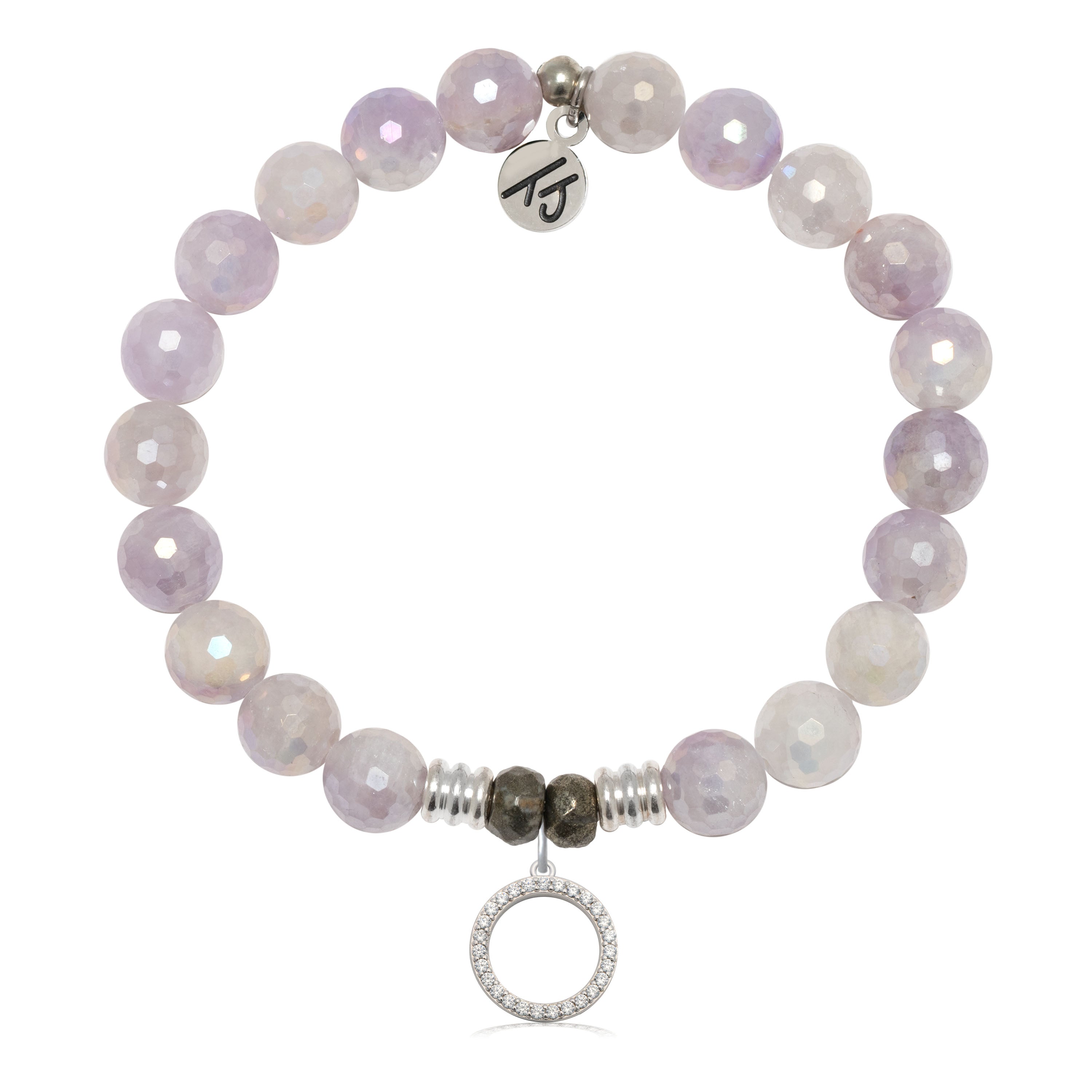 Mauve Jade Gemstone Bracelet with Good Karma Sterling Silver Charm