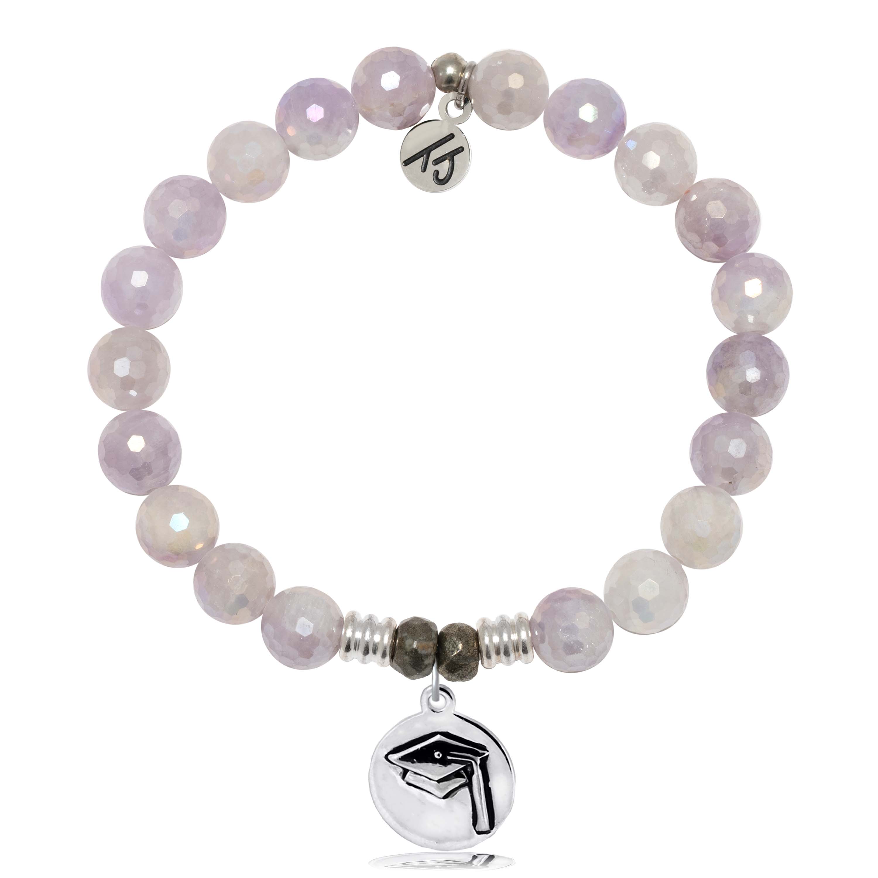 Mauve Jade Gemstone Bracelet with Grad Cap Sterling Silver Charm