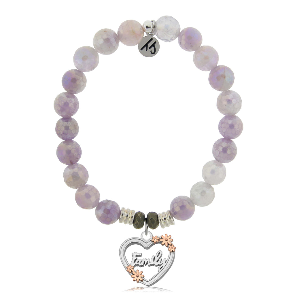 Mauve Jade Gemstone Bracelet with Heart Family Sterling Silver Charm