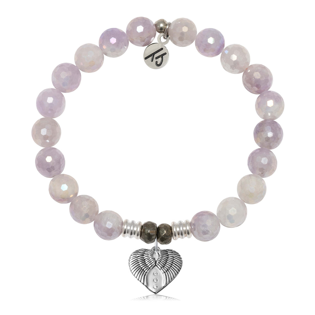 Mauve Jade Gemstone Bracelet with Heart of Angels Sterling Silver Charm