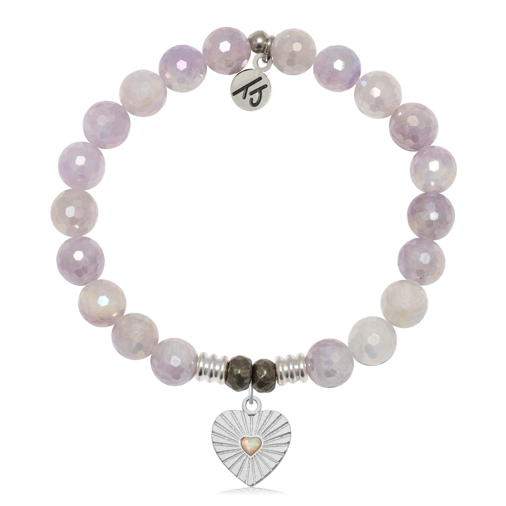 Mauve Jade Gemstone Bracelet with Heart Opal Sterling Silver Charm