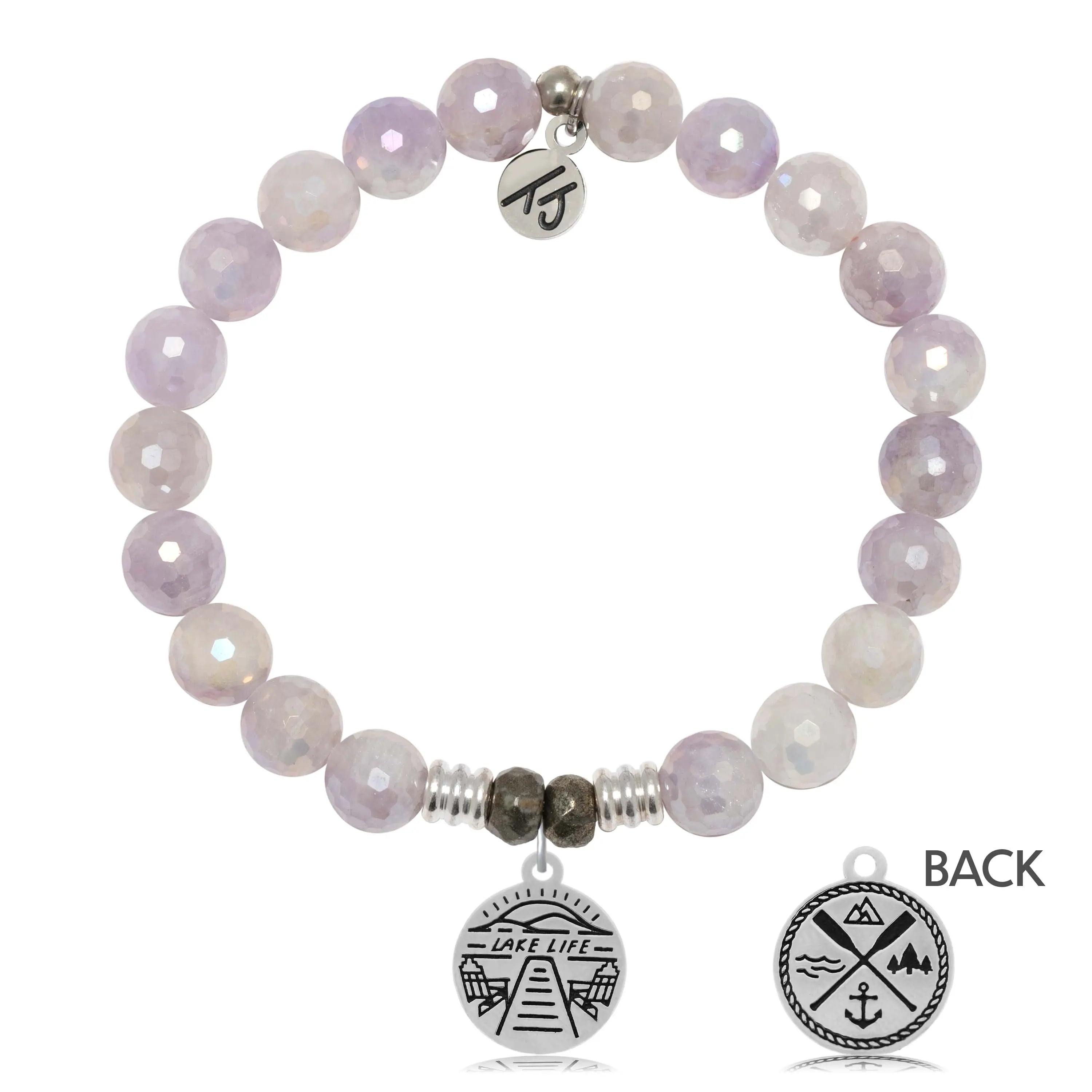 Mauve Jade Gemstone Bracelet with Lake Life Sterling Silver Charm