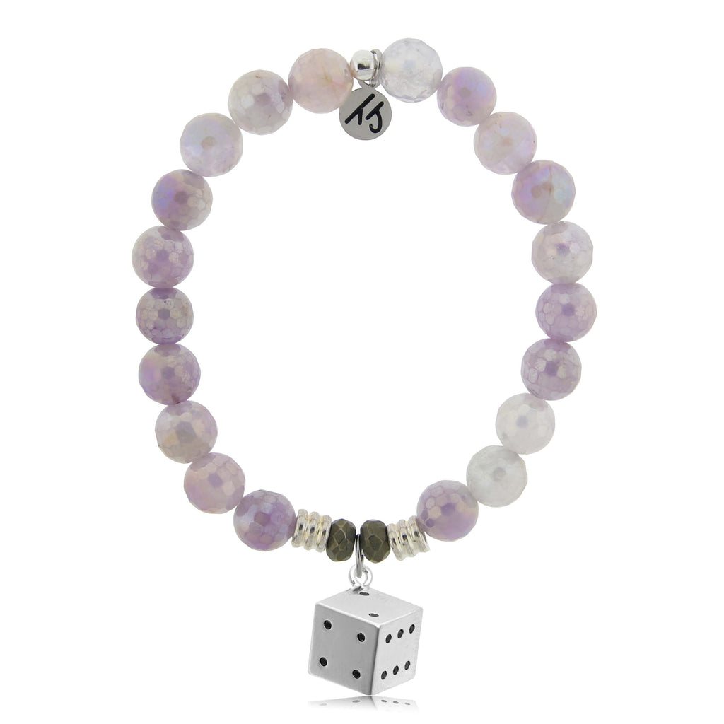 Mauve Jade Gemstone Bracelet with Lucky Dice Sterling Silver Charm