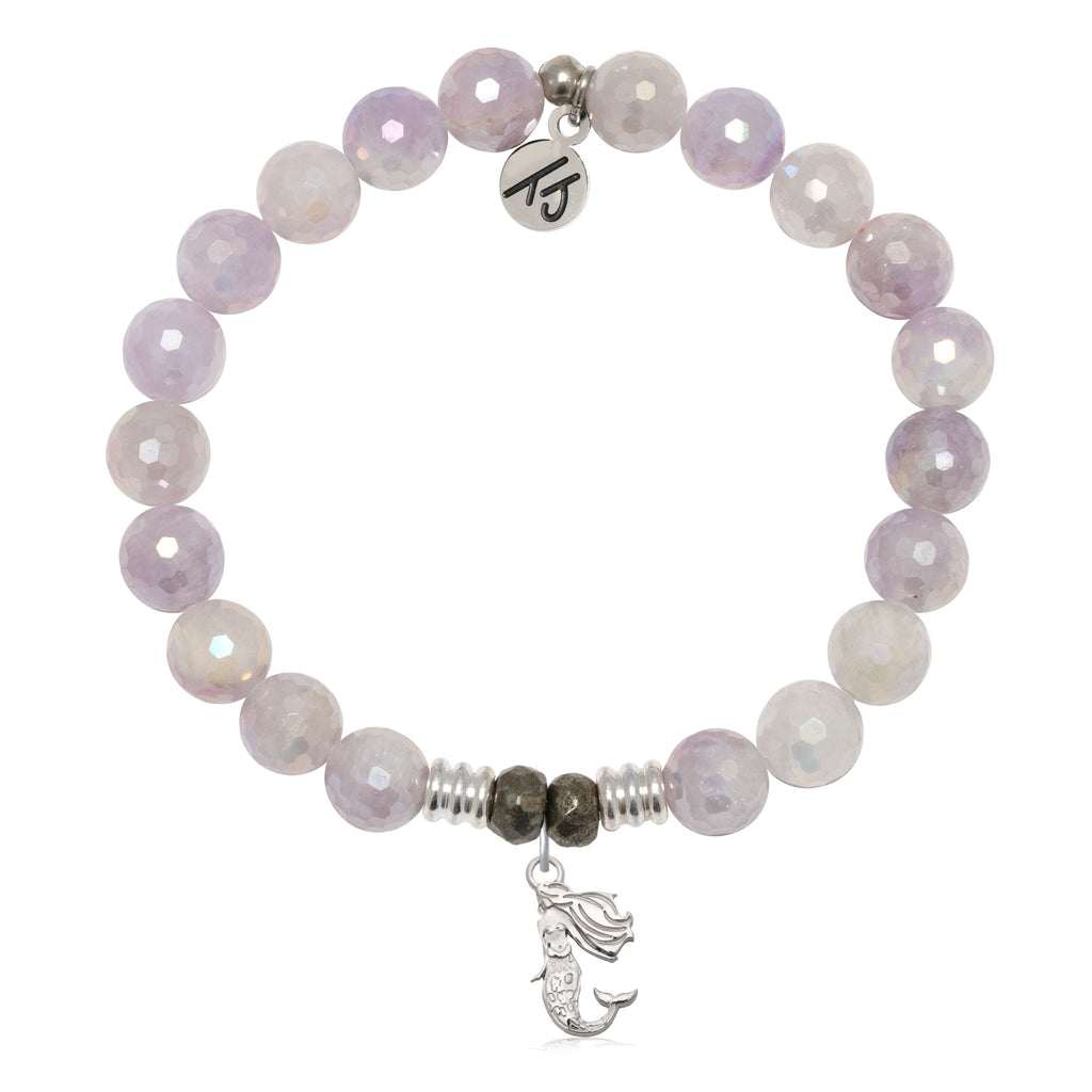 Mauve Jade Gemstone Bracelet with Mermaid Cutout Sterling Silver Charm