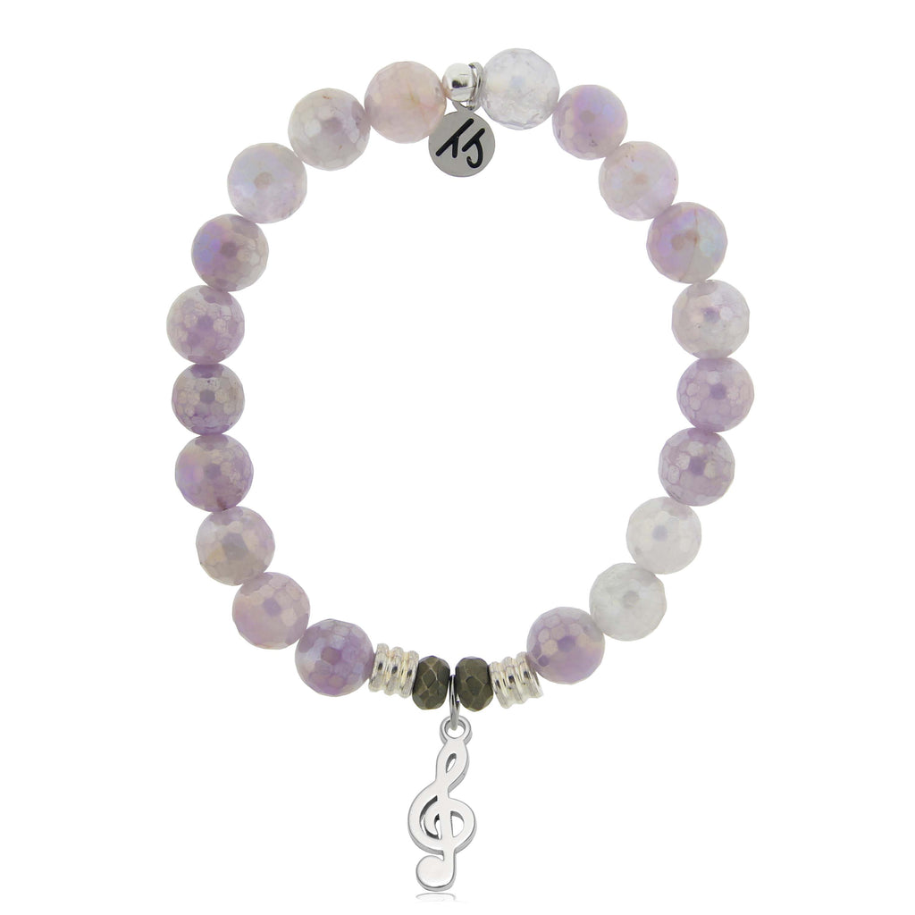 Mauve Jade Gemstone Bracelet with Music Note Sterling Silver Charm