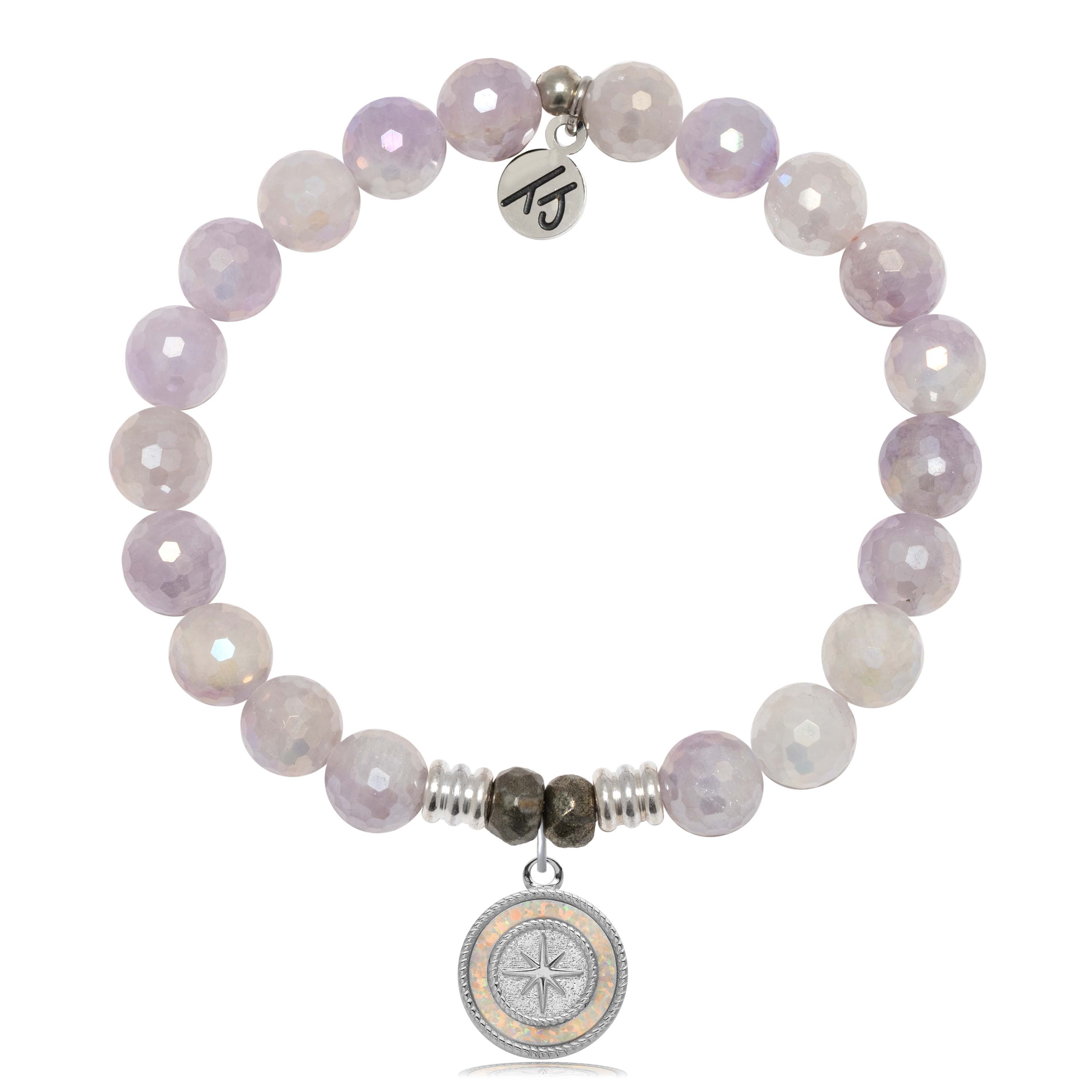 Mauve Jade Gemstone Bracelet with North Star Sterling Silver Charm