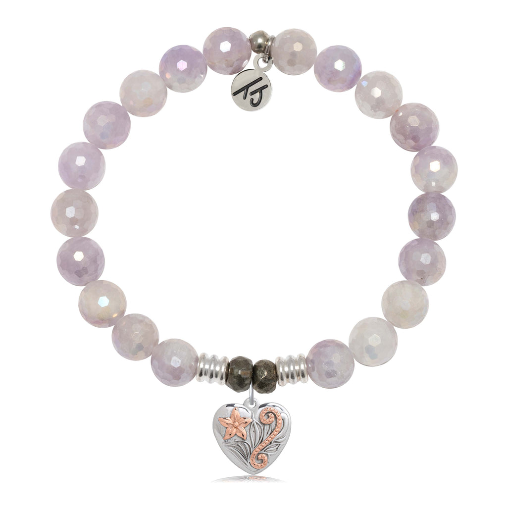 Mauve Jade Gemstone Bracelet with Renewal Heart Sterling Silver Charm