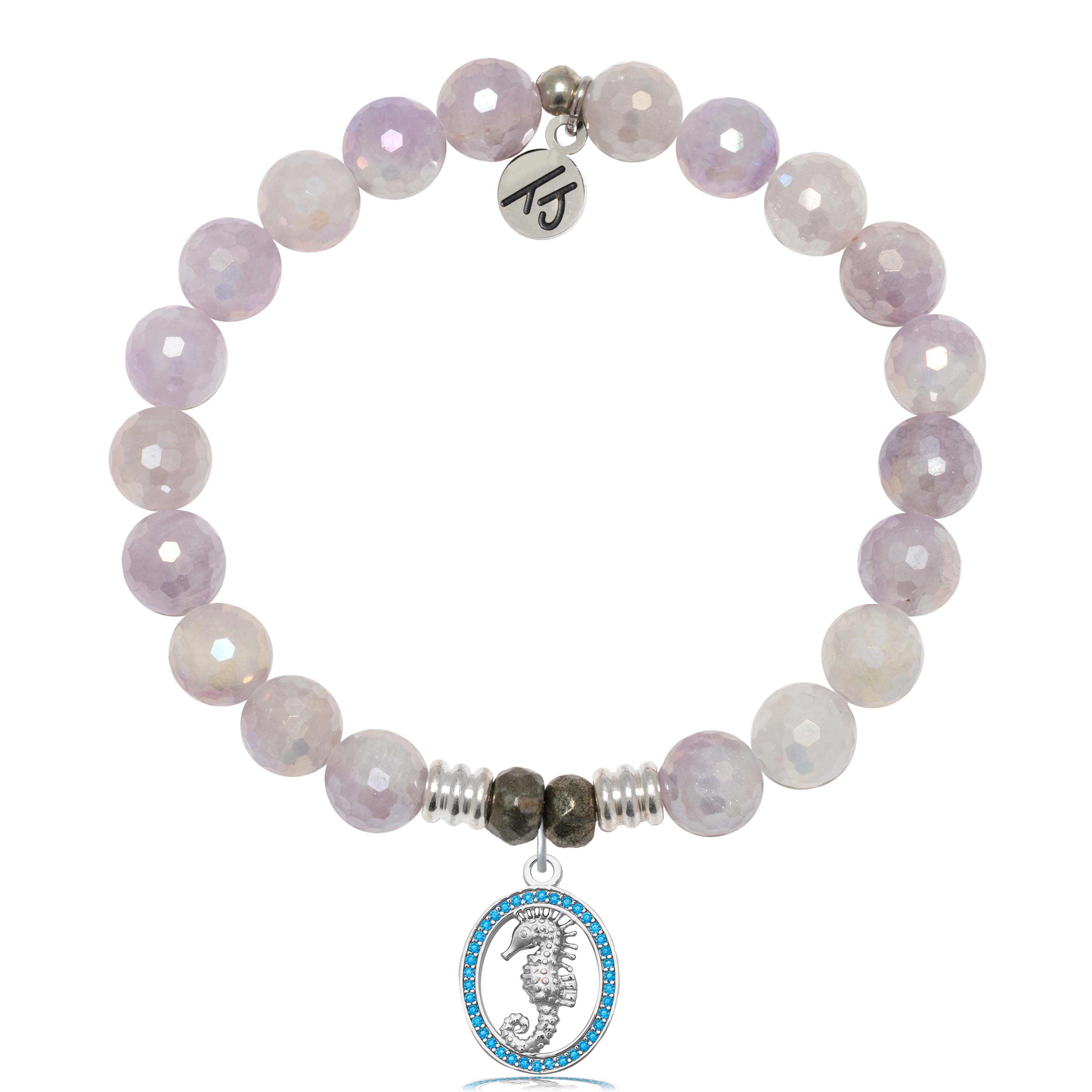 Mauve Jade Gemstone Bracelet with Seahorse Sterling Silver Charm