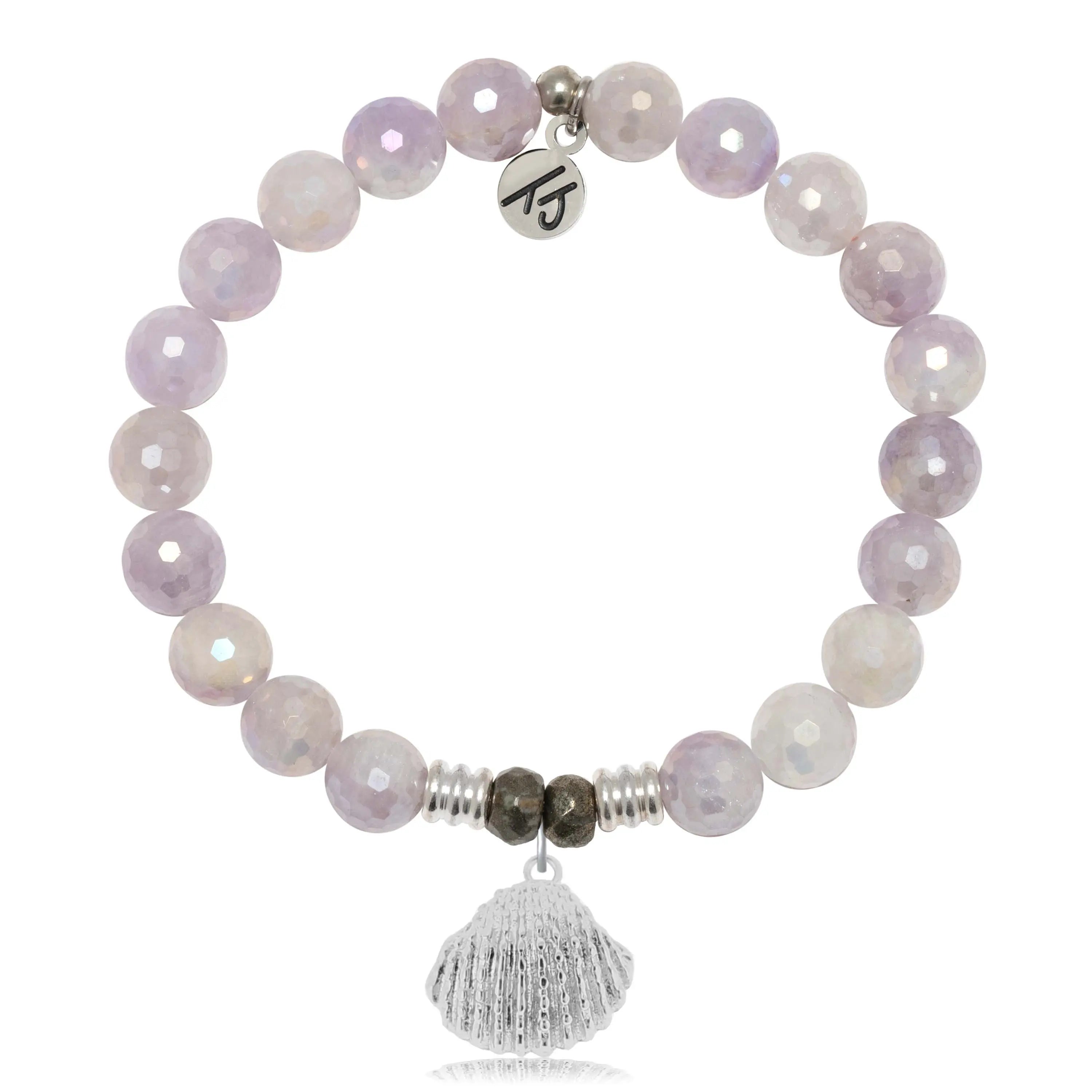 Mauve Jade Gemstone Bracelet with Seashell Sterling Silver Charm