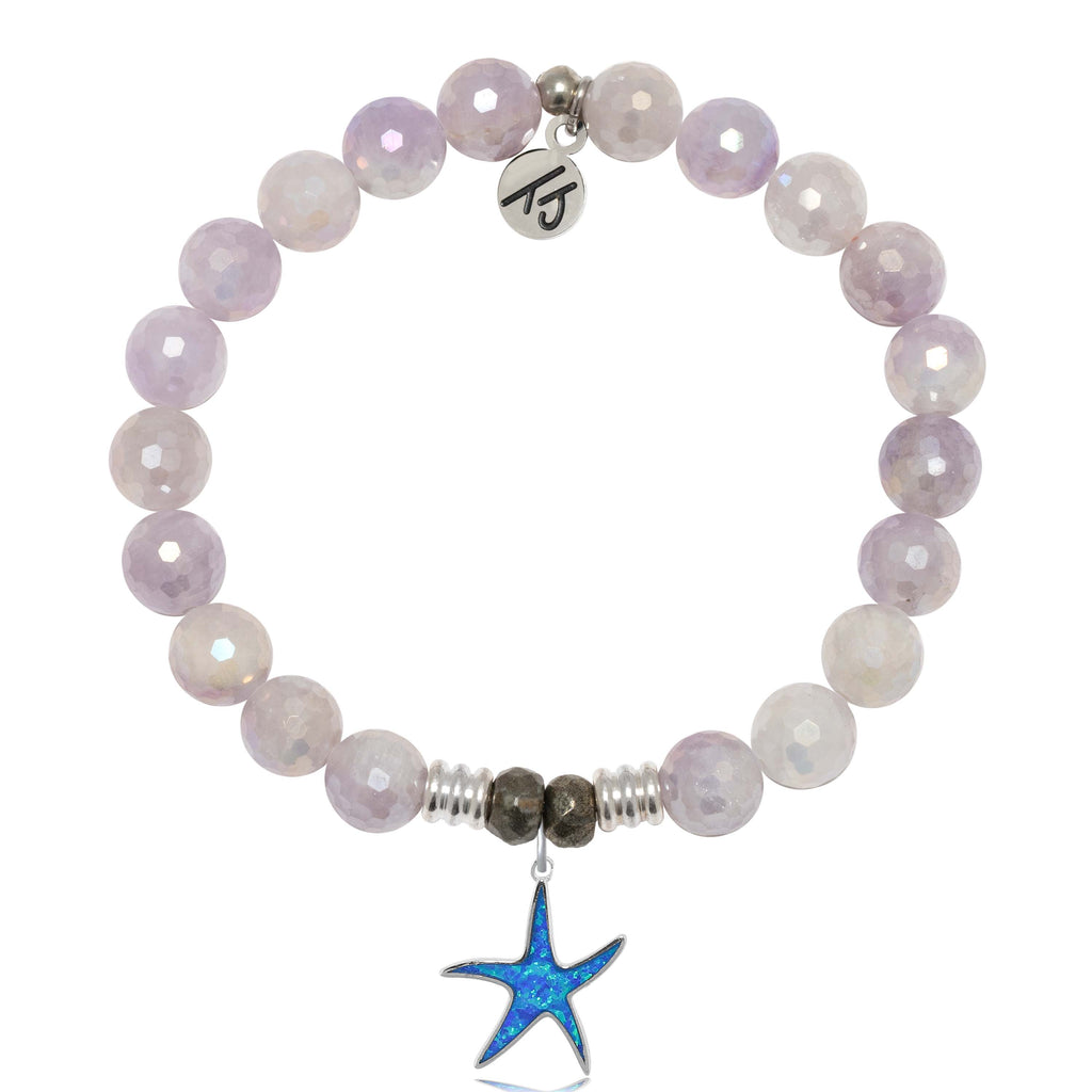 Mauve Jade Gemstone Bracelet with Star of the Sea Sterling Silver Charm