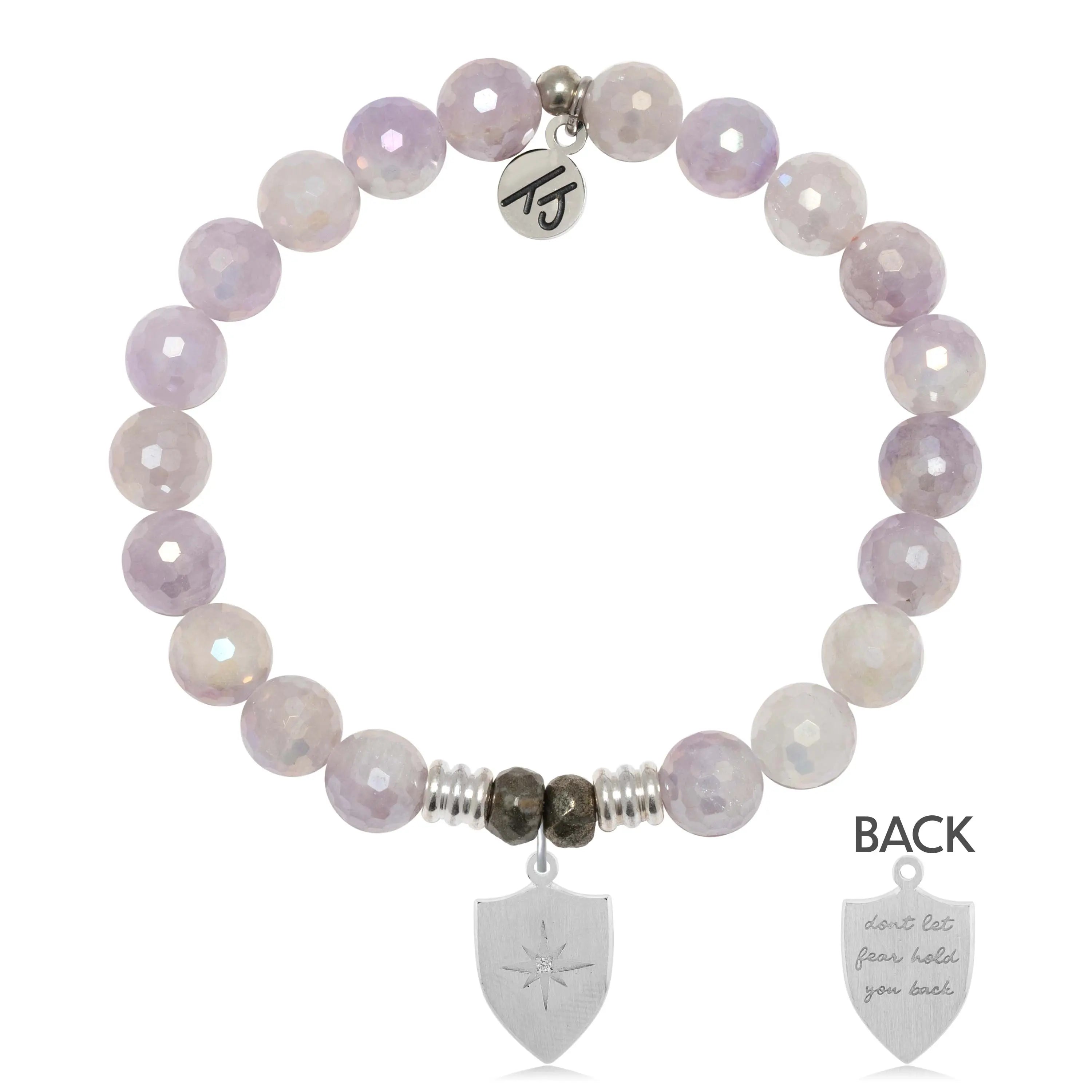 Mauve Jade Gemstone Bracelet with Strength Shield Shield Silver Charm