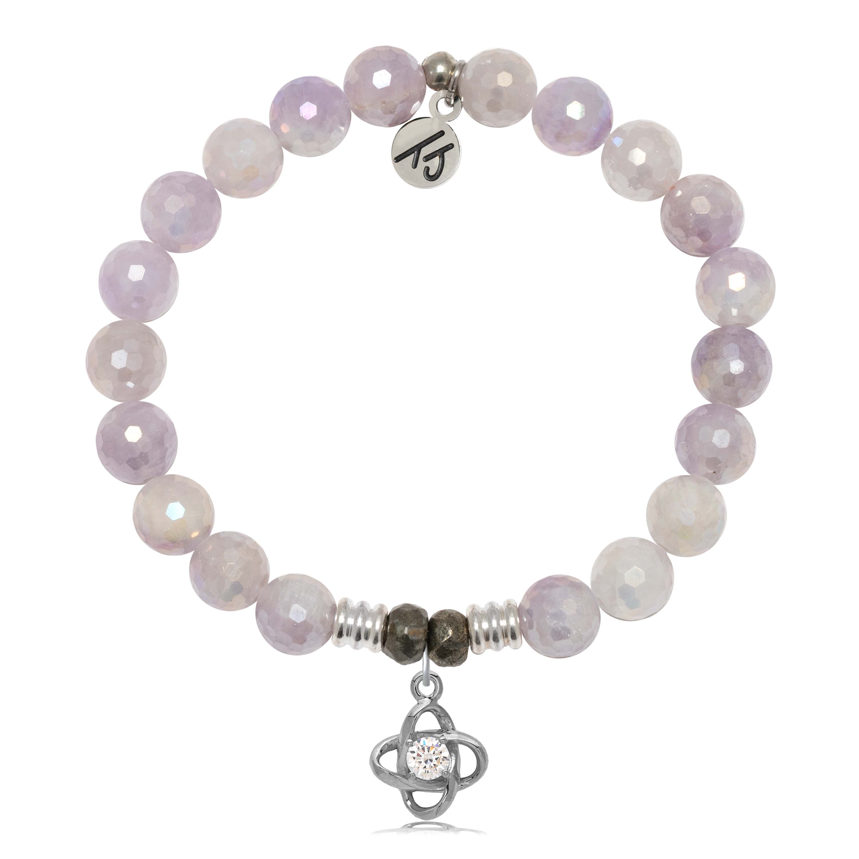 Mauve Jade Gemstone Bracelet with Stronger Together Sterling Silver Charm