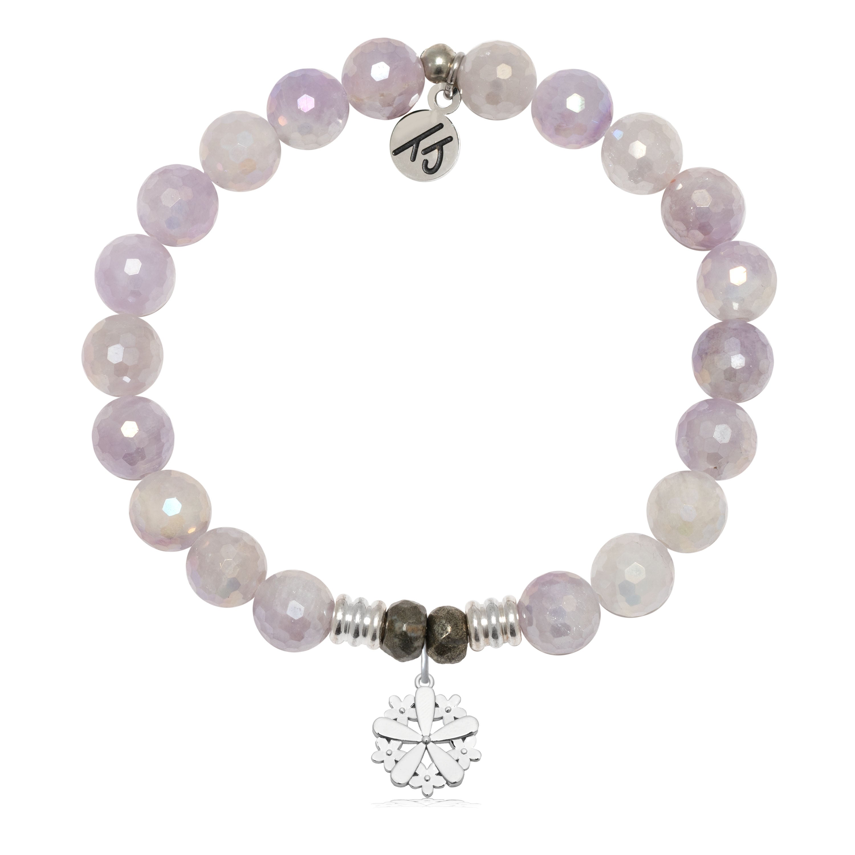 Mauve Jade Gemstone Bracelet with Thank You Flower Sterling Silver Charm