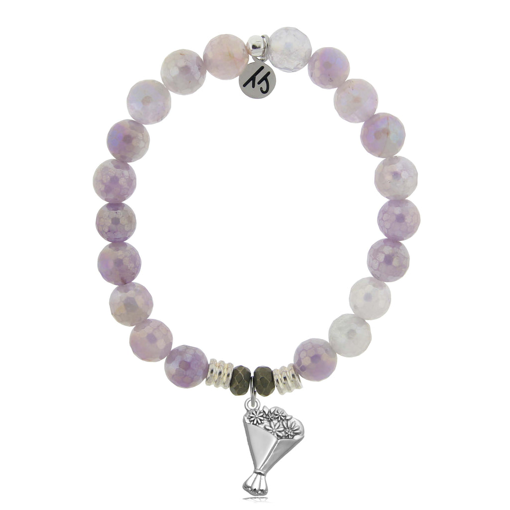 Mauve Jade Gemstone Bracelet with Thinking of You Sterling Silver Charm