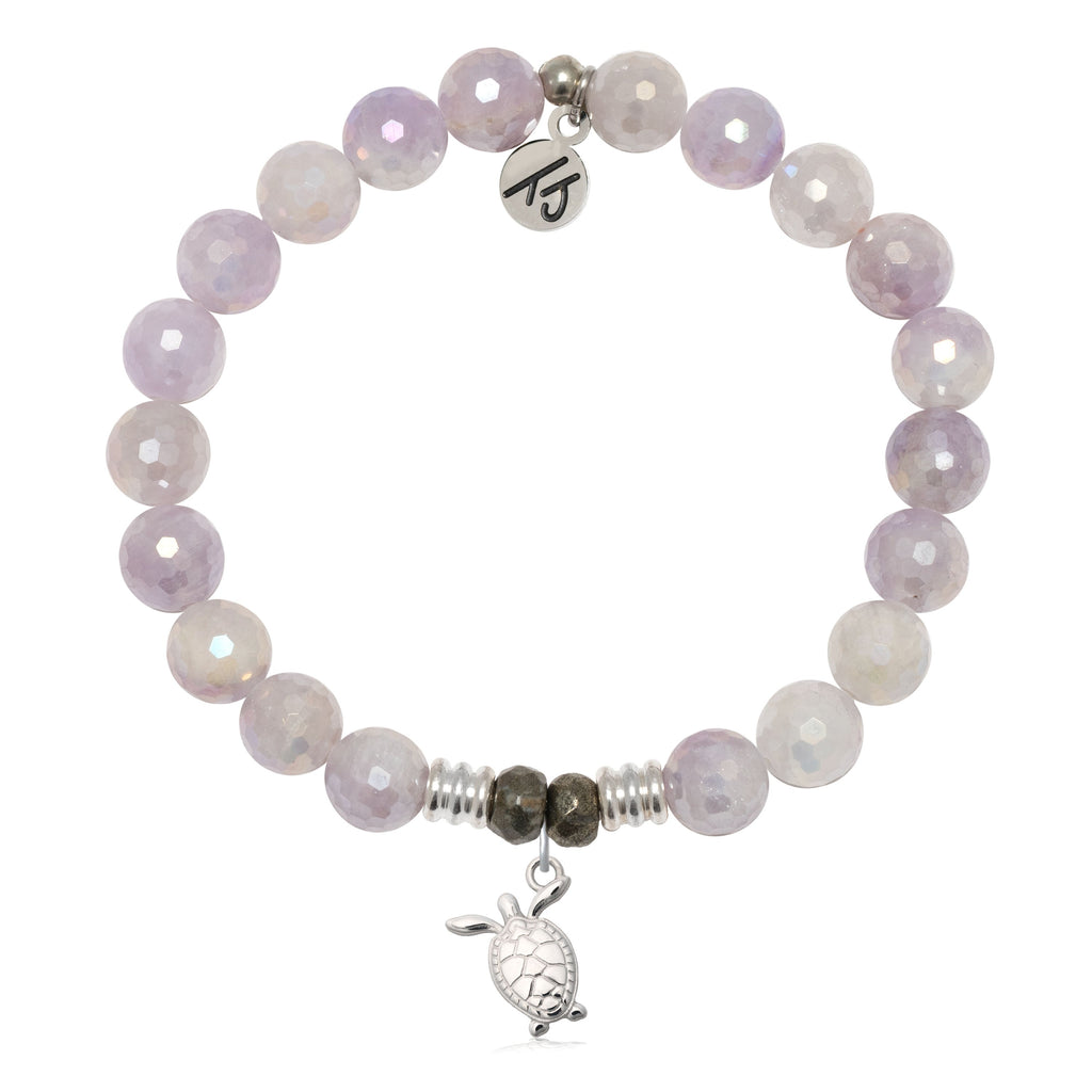 Mauve Jade Gemstone Bracelet with Turtle Cutout Sterling Silver Charm