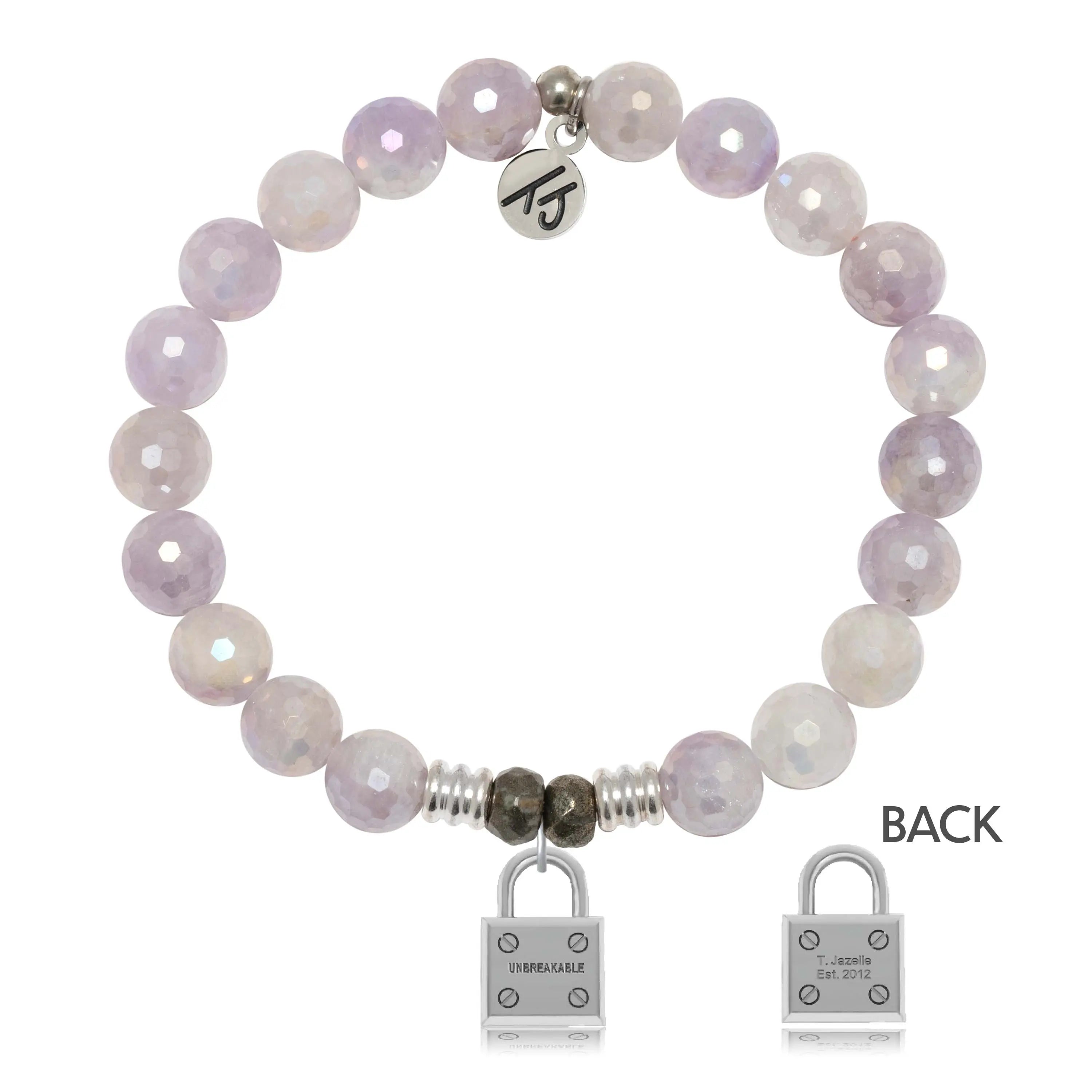 Mauve Jade Gemstone Bracelet with Unbreakable Sterling Silver Charm