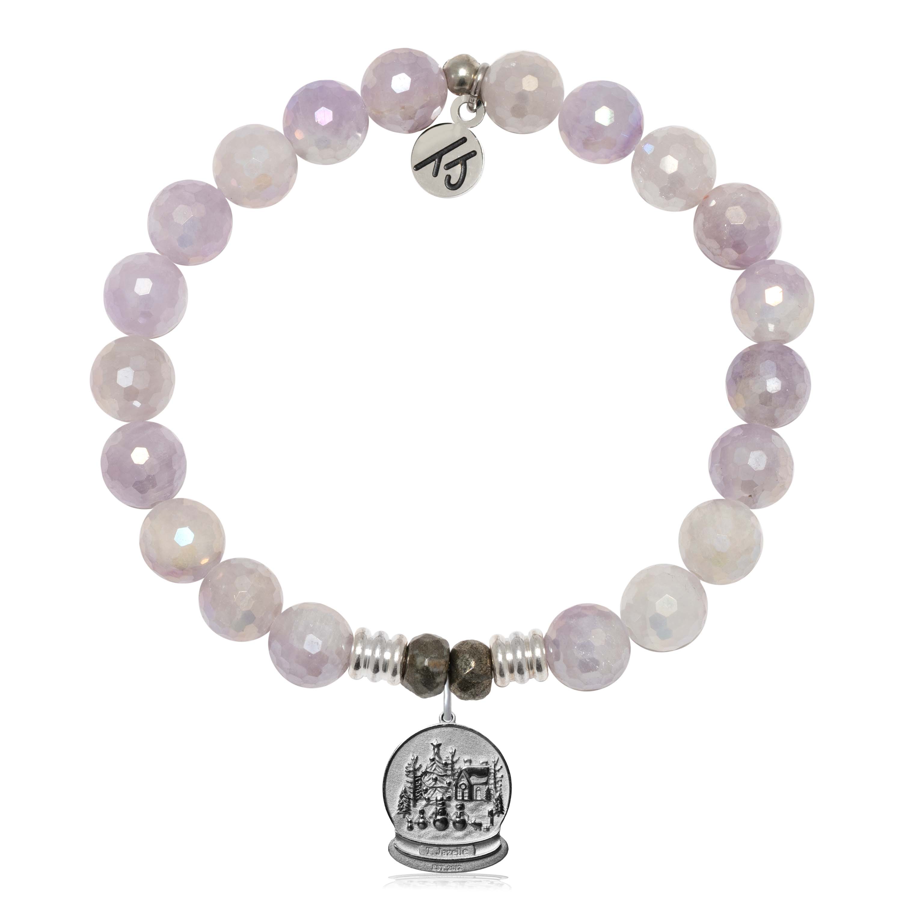 Mauve Jade Gemstone Bracelet with Winter Wonderland Sterling Silver Charm