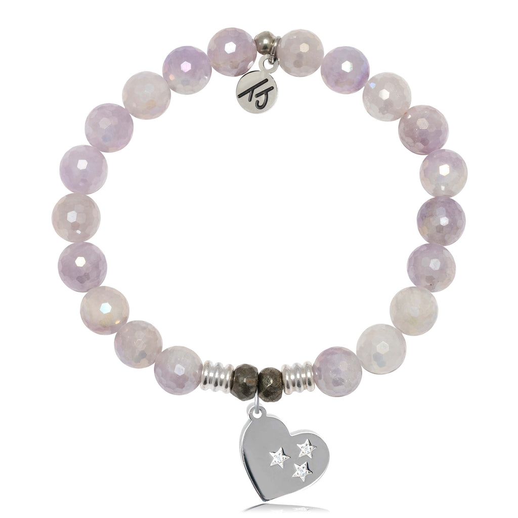 Mauve Jade Gemstone Bracelet with Wishing Heart Sterling Silver Charm