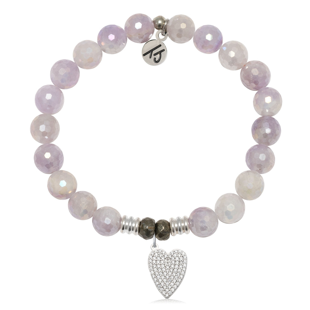 Mauve Jade Gemstone Bracelet with You are Loved Sterling Silver Charm