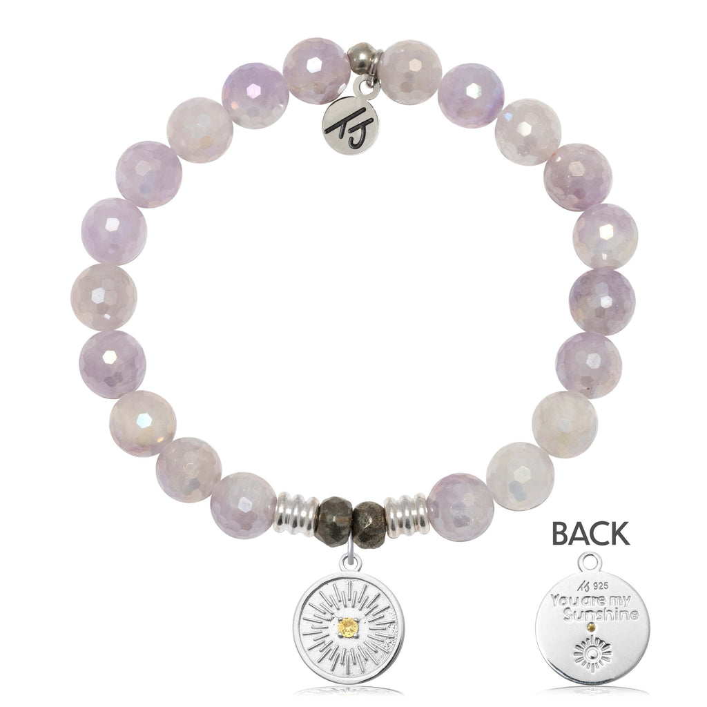 Mauve Jade Gemstone Bracelet with You are my Sunshine Sterling Silver Charm