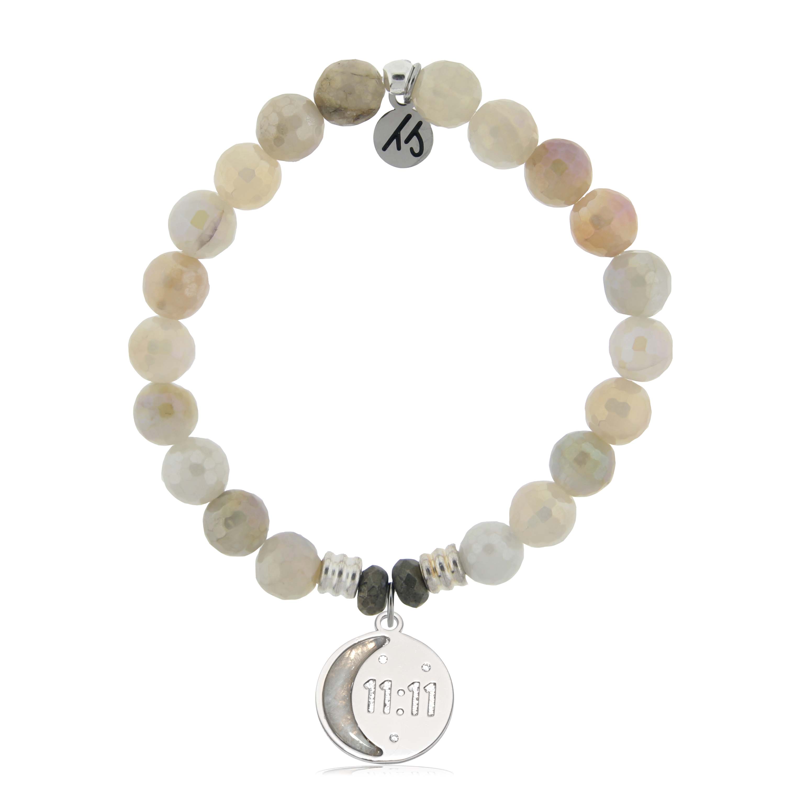 Moonstone Gemstone Bracelet with 11:11 Sterling Silver Charm