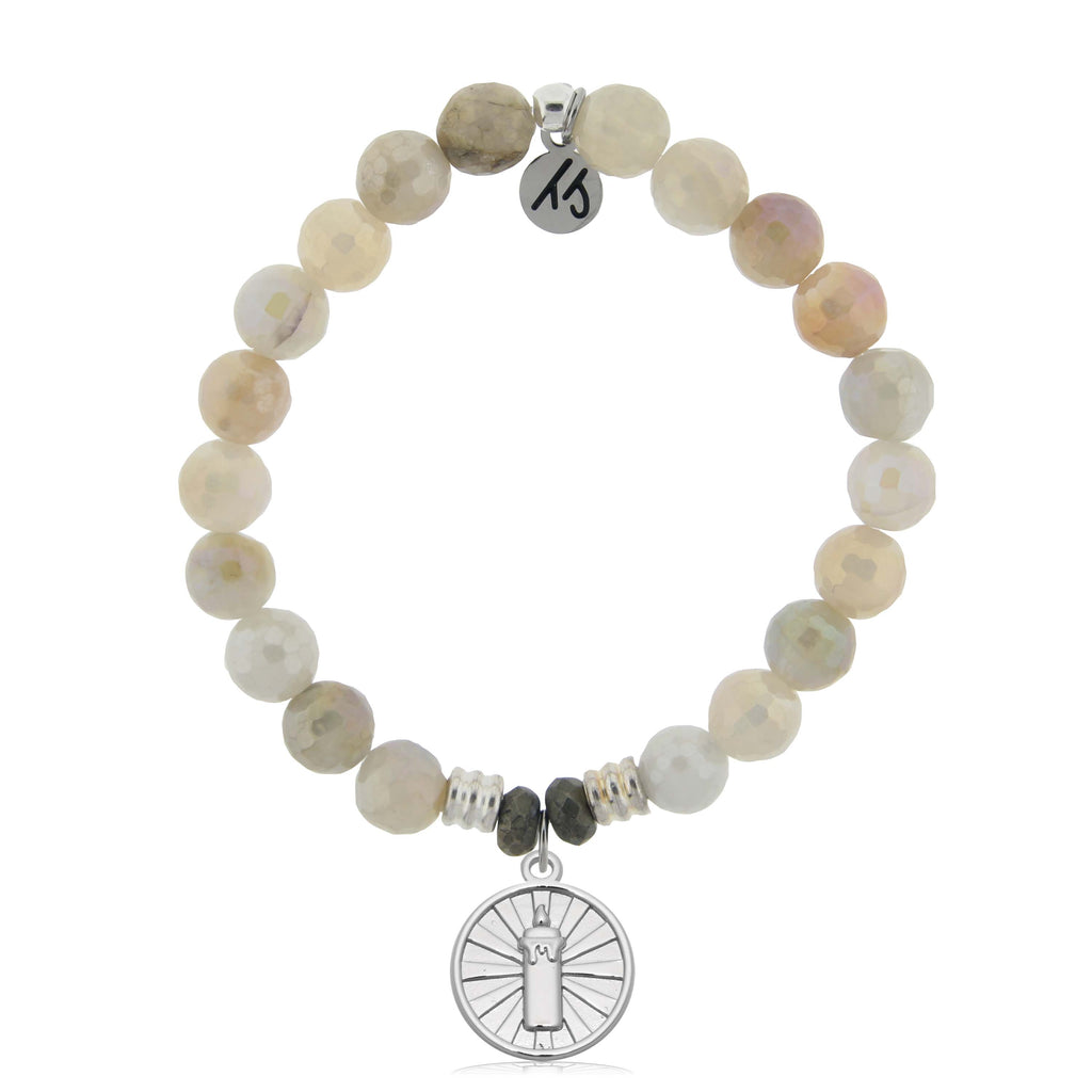 Moonstone Gemstone Bracelet with Be the Light Sterling Silver Charm