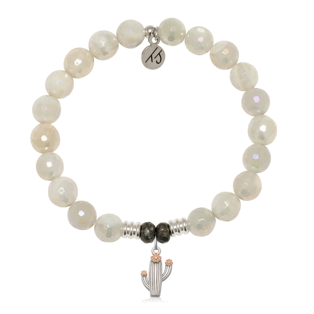 Moonstone Gemstone Bracelet with Cactus Cutout Sterling Silver Charm