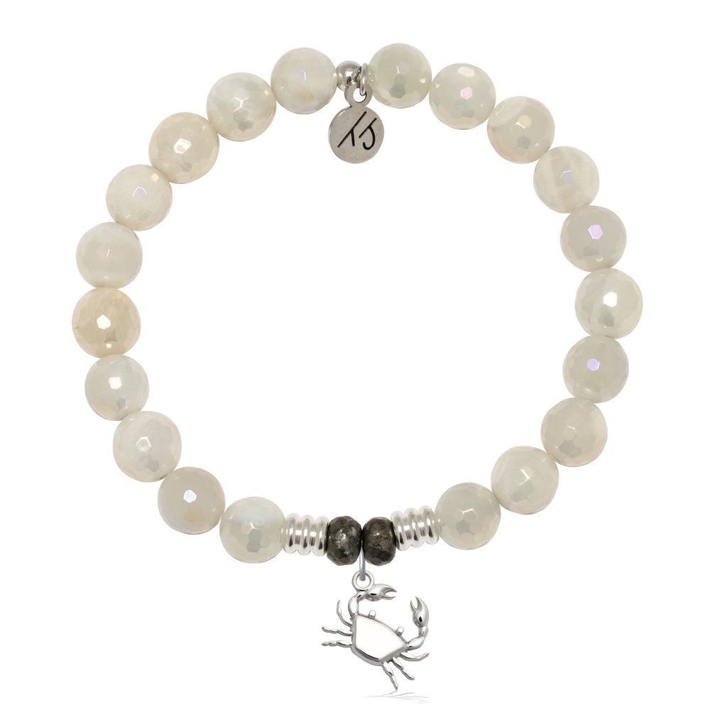 Moonstone Gemstone Bracelet with Crab Sterling Silver Charm