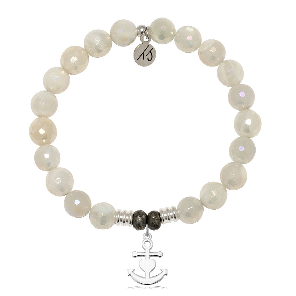Moonstone Gemstone Bracelet with Faith. Hope. Love Sterling Silver Charm