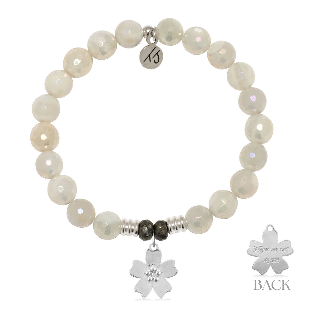 Moonstone Gemstone Bracelet with Forget Me Not Sterling Silver Charm