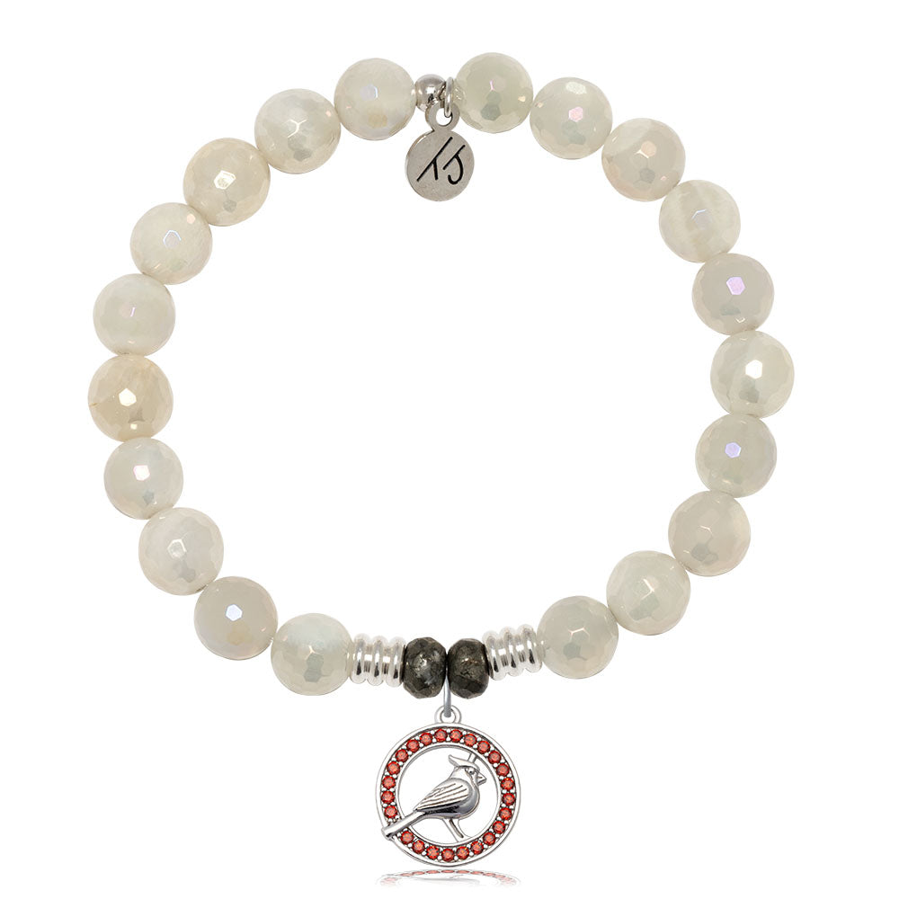 Moonstone Gemstone Bracelet with Garnet Cardinal CZ Sterling Silver Charm