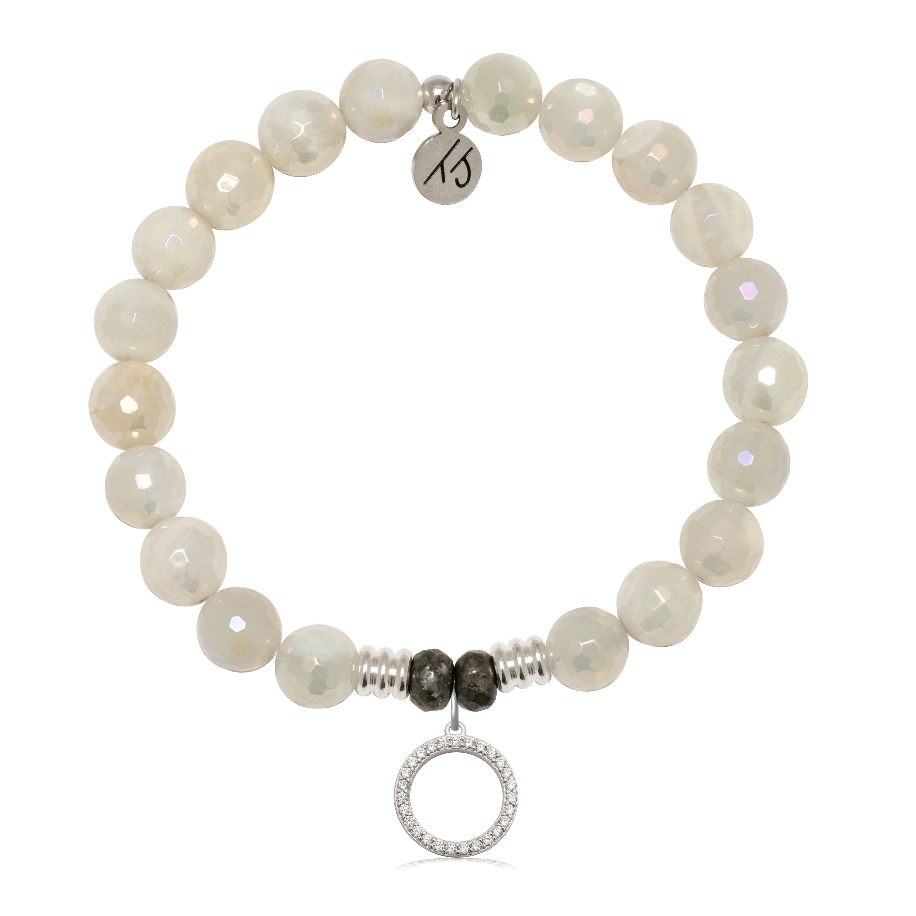 Moonstone Gemstone Bracelet with Good Karma Sterling Silver Charm