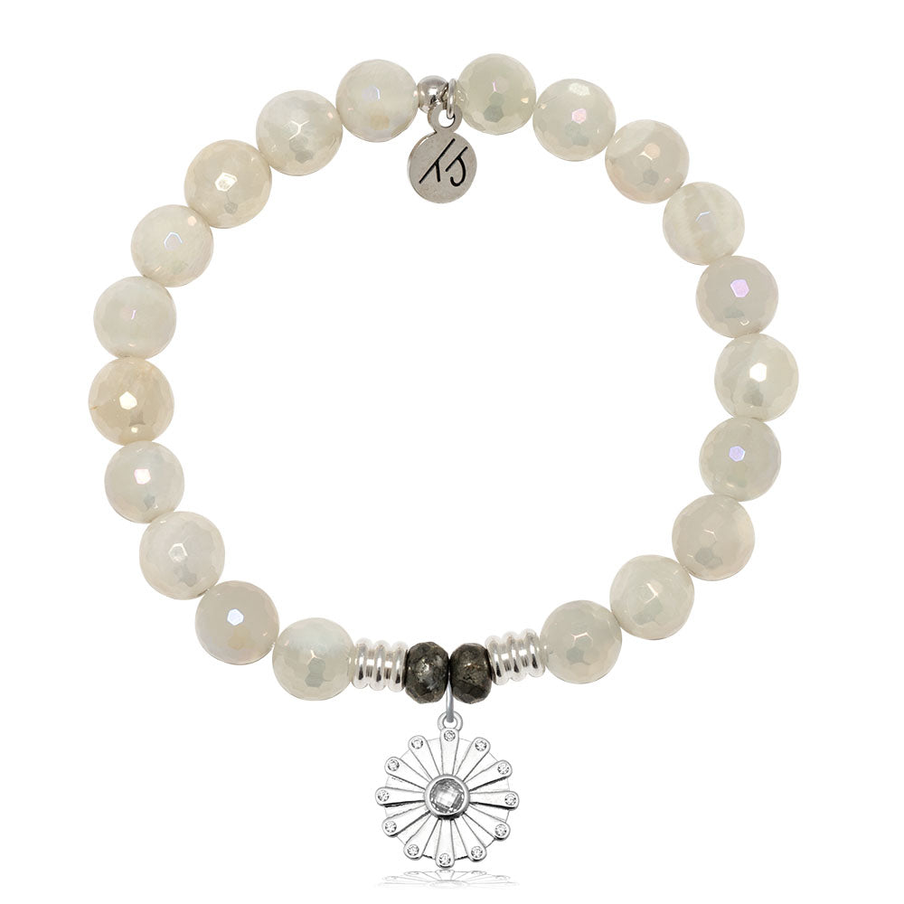 Moonstone Gemstone Bracelet with Happiness Sterling Silver Charm